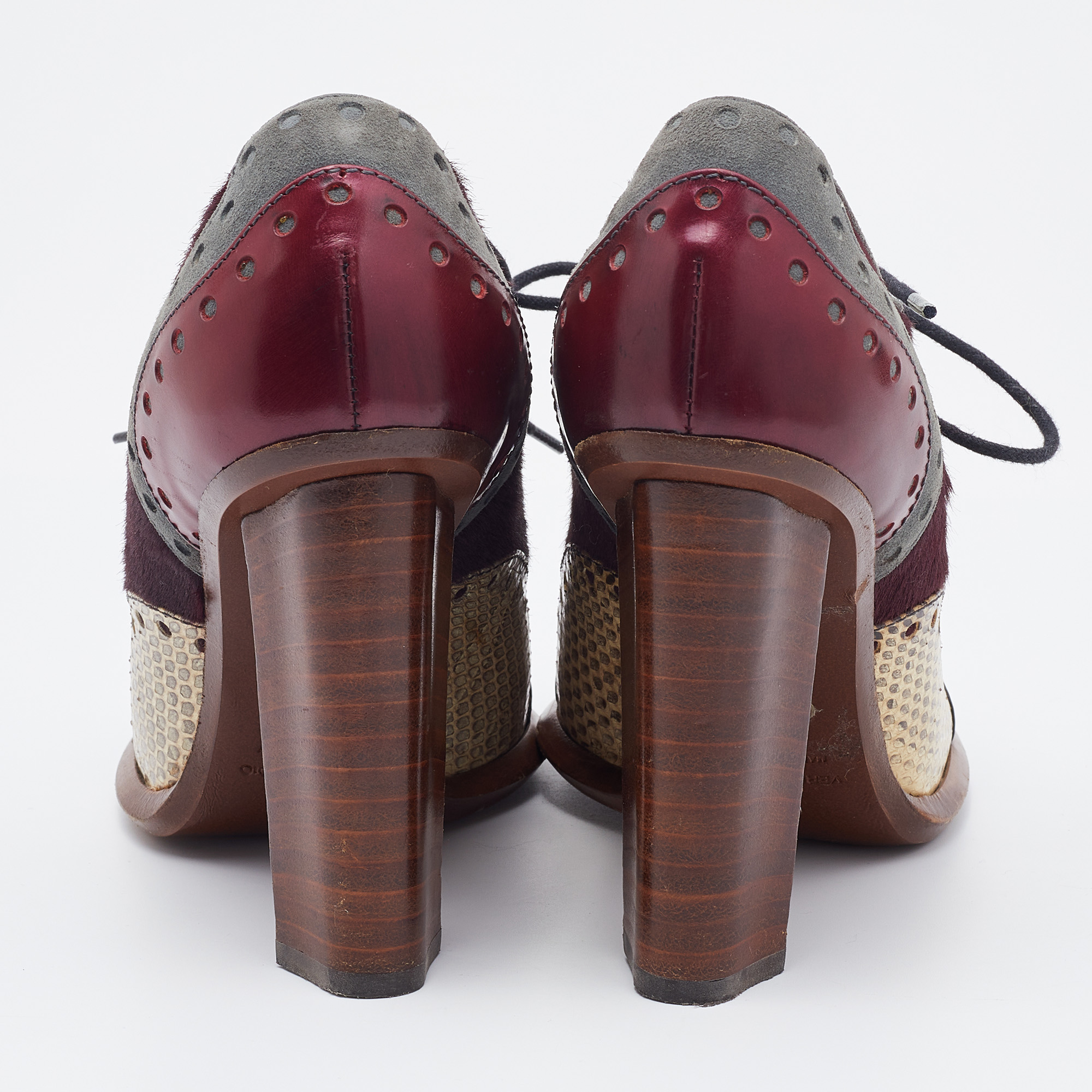 Dolce & Gabbana Multicolor Snakeskin and Calf Hair Lace Up Booties Size 38.5 
