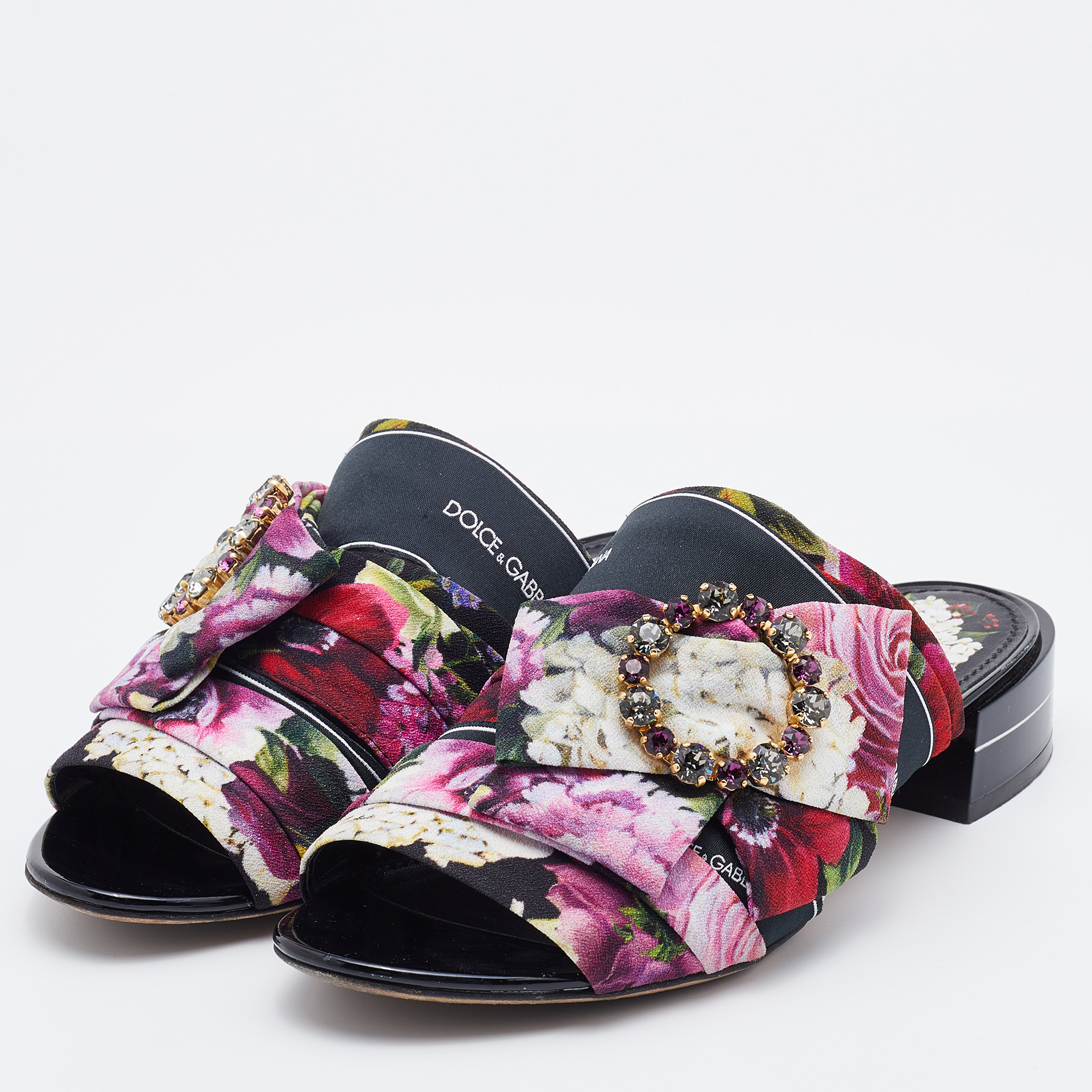 

Dolce & Gabbana Multicolor Floral Print Fabric Embellished Slide Sandals Size