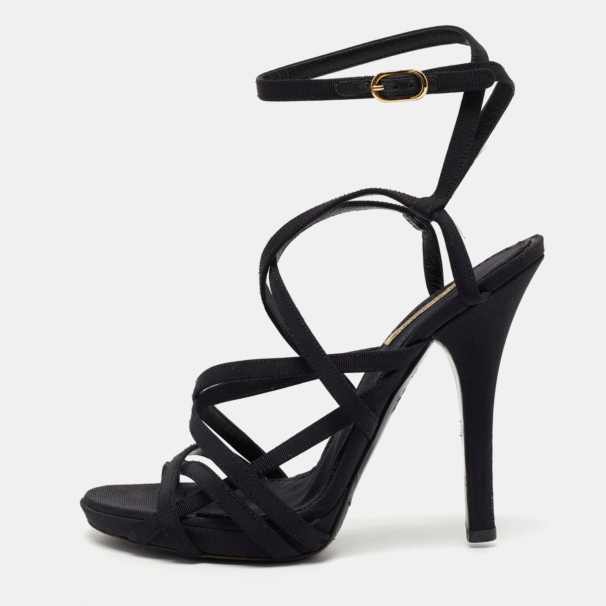 Pre-owned Dolce & Gabbana Black Canvas Strappy Sandals Size 37.5