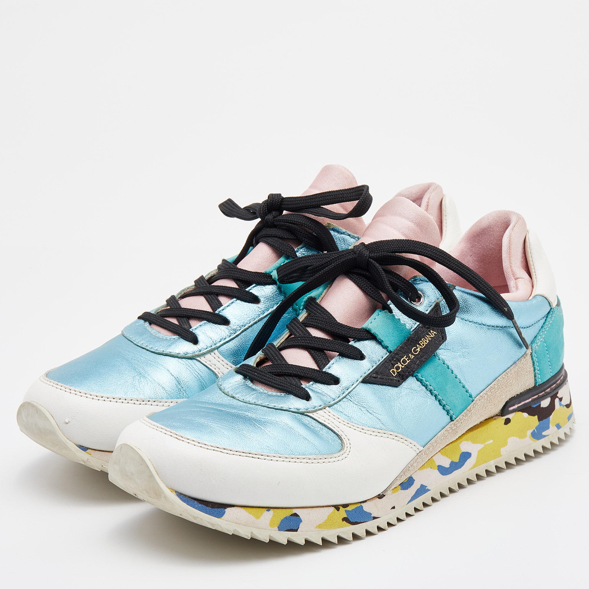 

Dolce & Gabbana Multicolor Leather and Fabric Low Top Sneakers Size