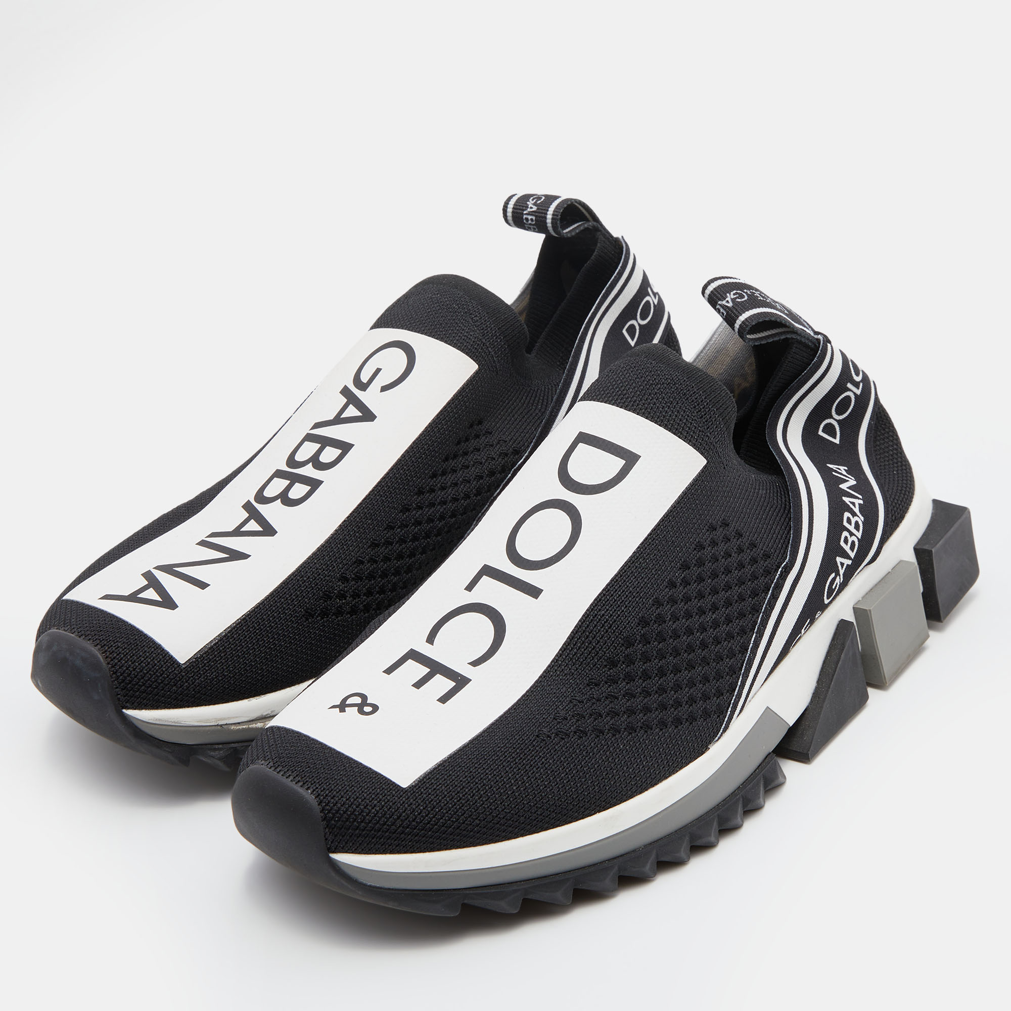 

Dolce & Gabbana Black/White Knit Fabric Sorrento Slip On Sneakers Size