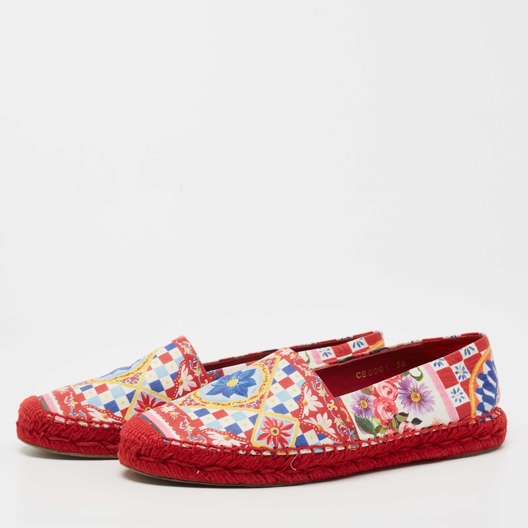 

Dolce & Gabbana Multicolor Printed Leather Espadrille Flats Size