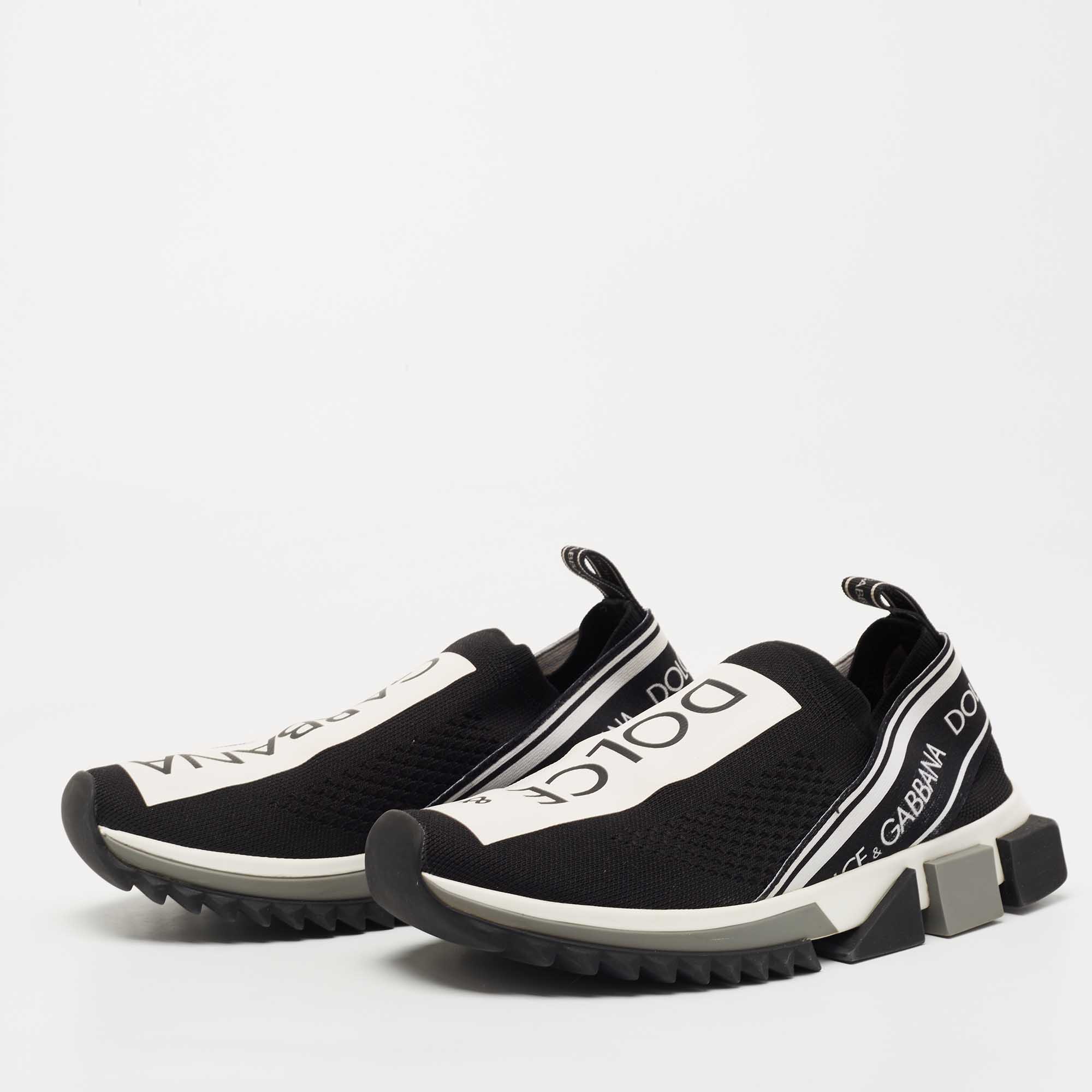 

Dolce & Gabbana Black/White Knit Fabric Sorrento Slip On Sneakers Size