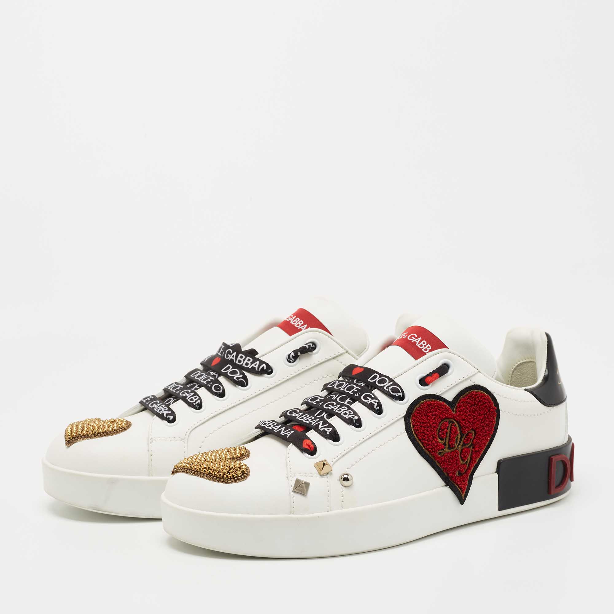 

Dolce & Gabbana White Leather Portofino Heart Low Top Sneakers Size