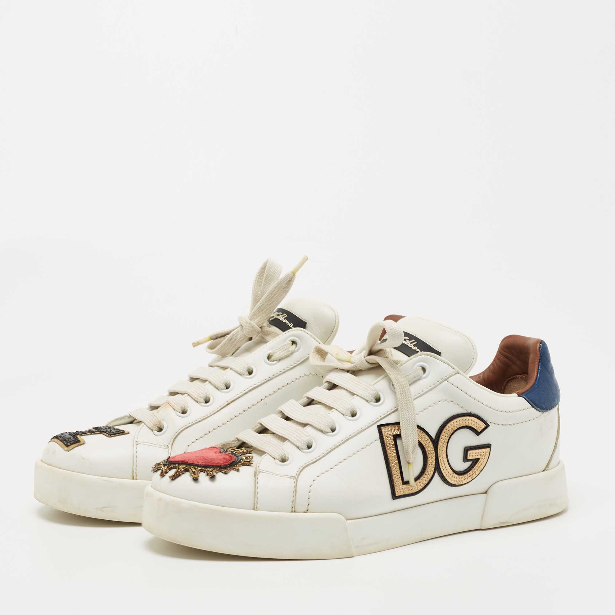 

Dolce & Gabbana White Leather Sacred Heart Portofino Sneakers Size