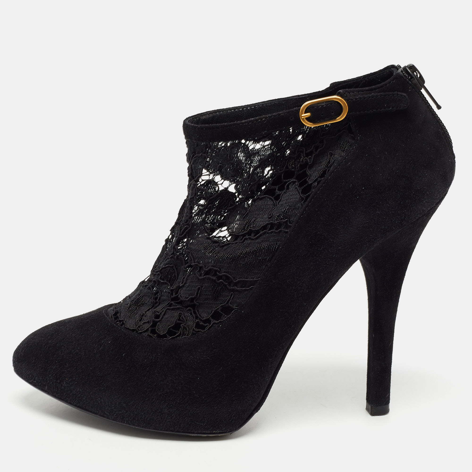 

Dolce & Gabbana Black Suede and Lace Pointed Toe Booties Size