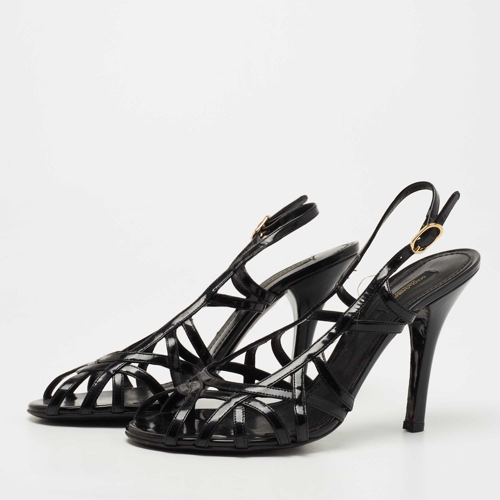 

Dolce & Gabbana Black Leather Strappy Slingback Sandals Size