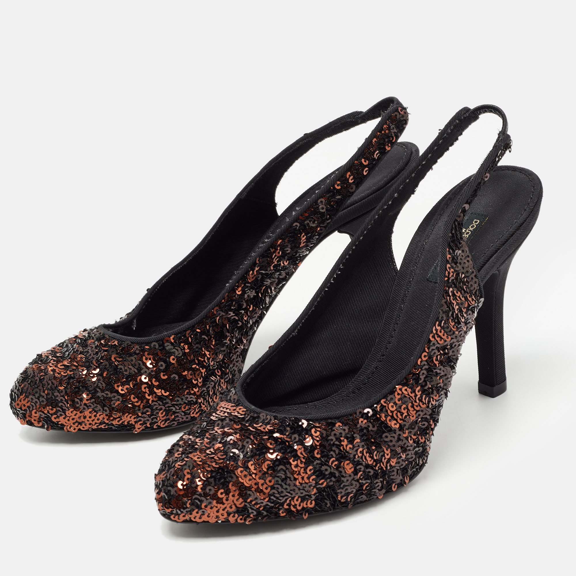 

Dolce & Gabbana Black/Brown Sequins Slingback Pumps Size