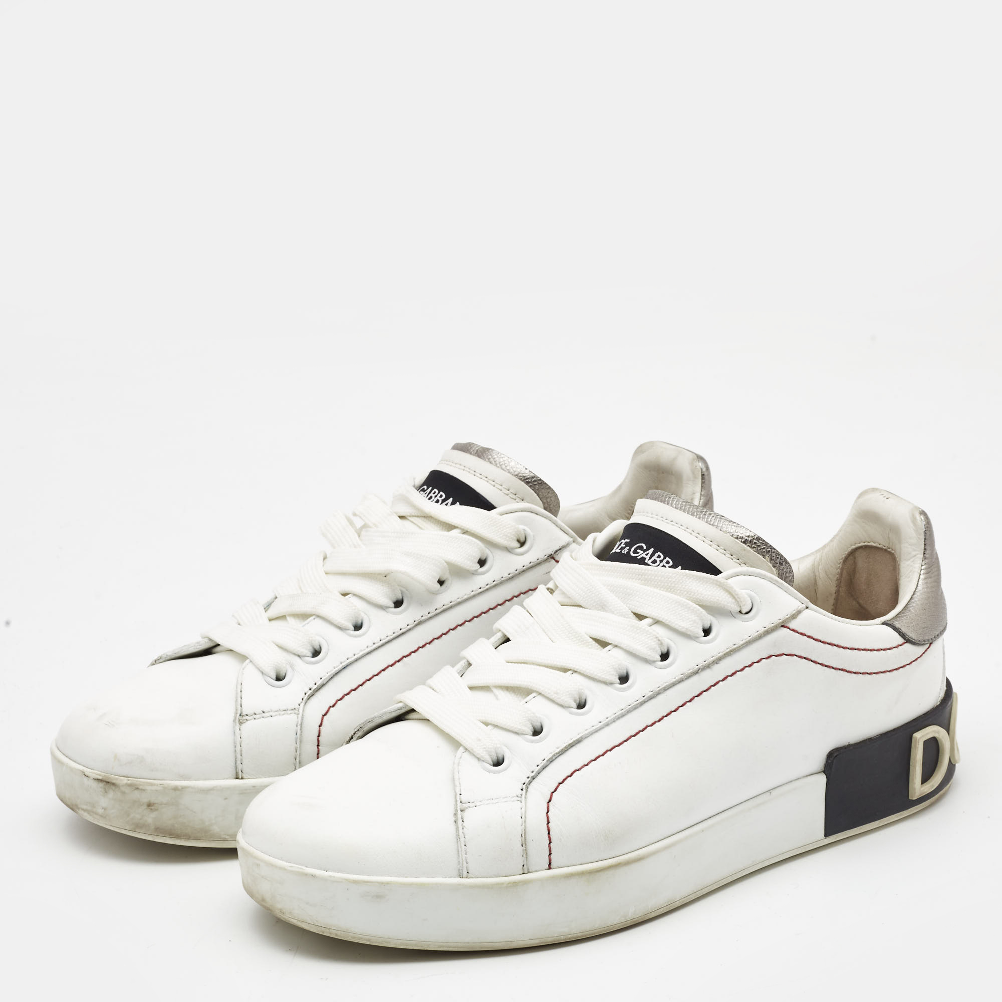 

Dolce & Gabbana White Leather Portofino Low Top Sneakers Size