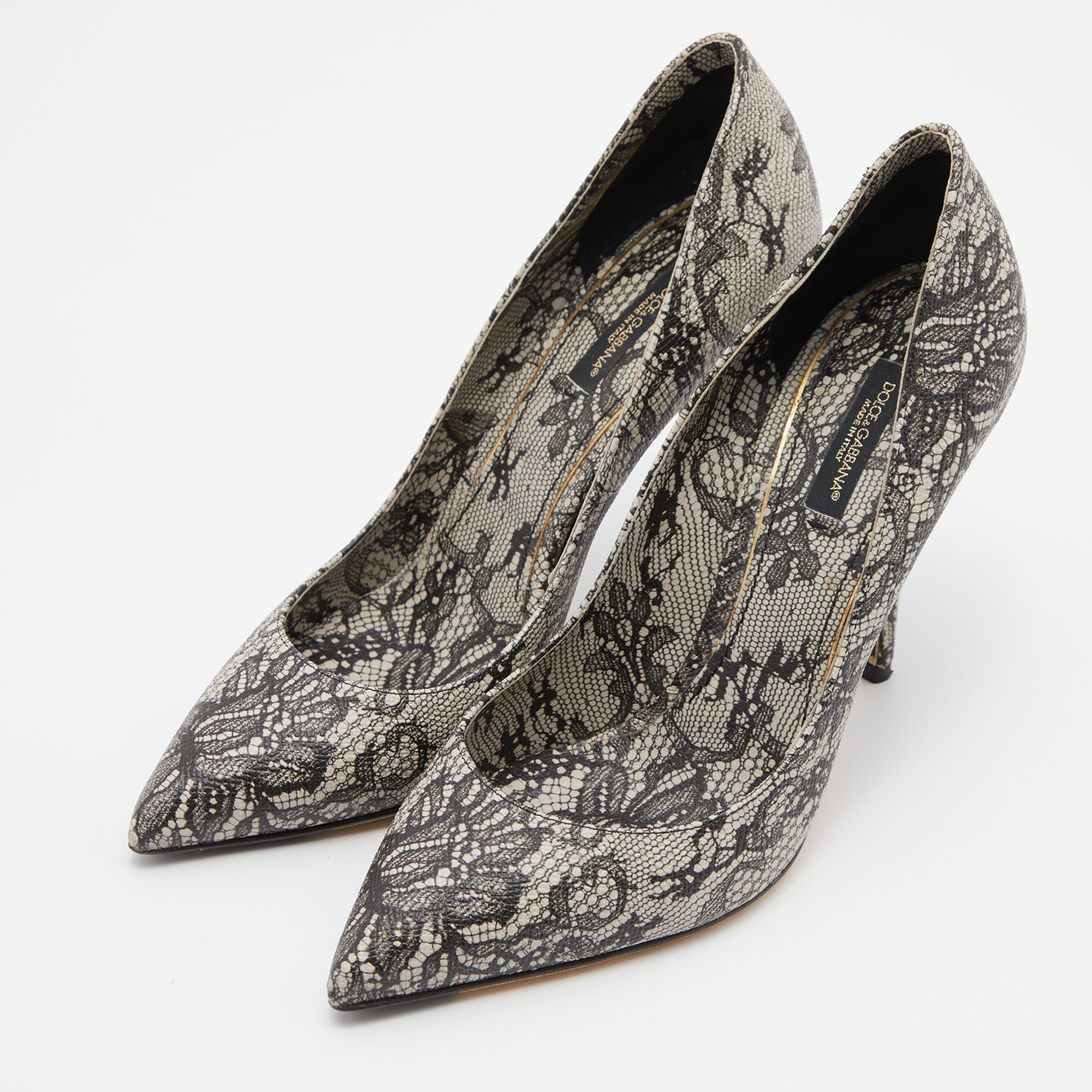 

Dolce & Gabbana Black/White Lace Print Pointed Toe Pumps Size