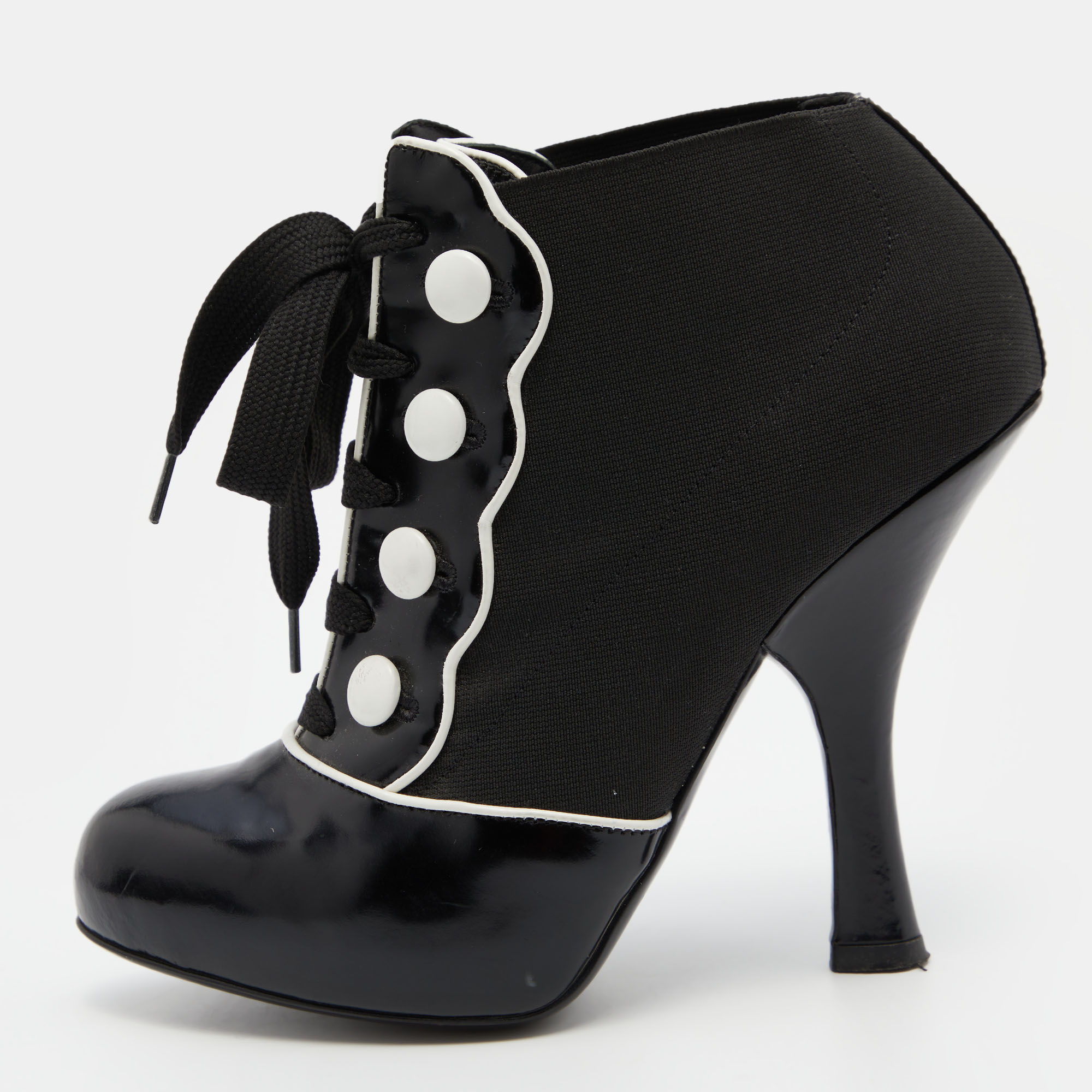 

Dolce & Gabbana Black/White Stretch Band and Patent Leather Lace Up Ankle Booties Size