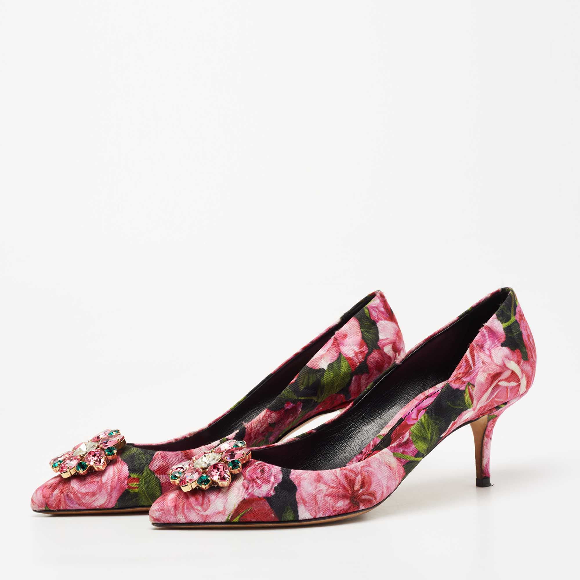 

Dolce & Gabbana Pink/Green Floral Canvas Crystal Embellished Pumps Size