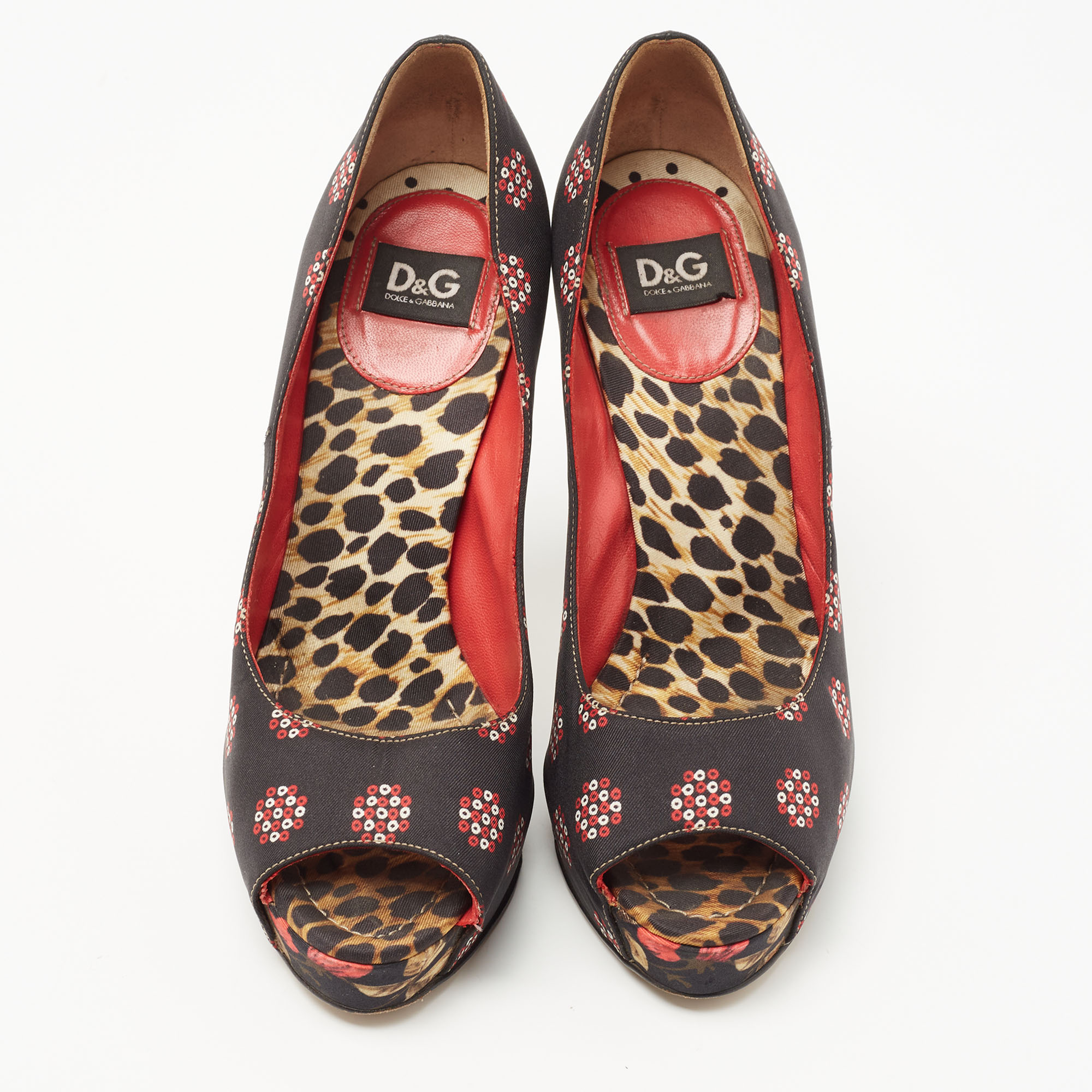 Dolce & Gabbana Tricolor Printed Fabric Peep Toe Pumps Size 36 