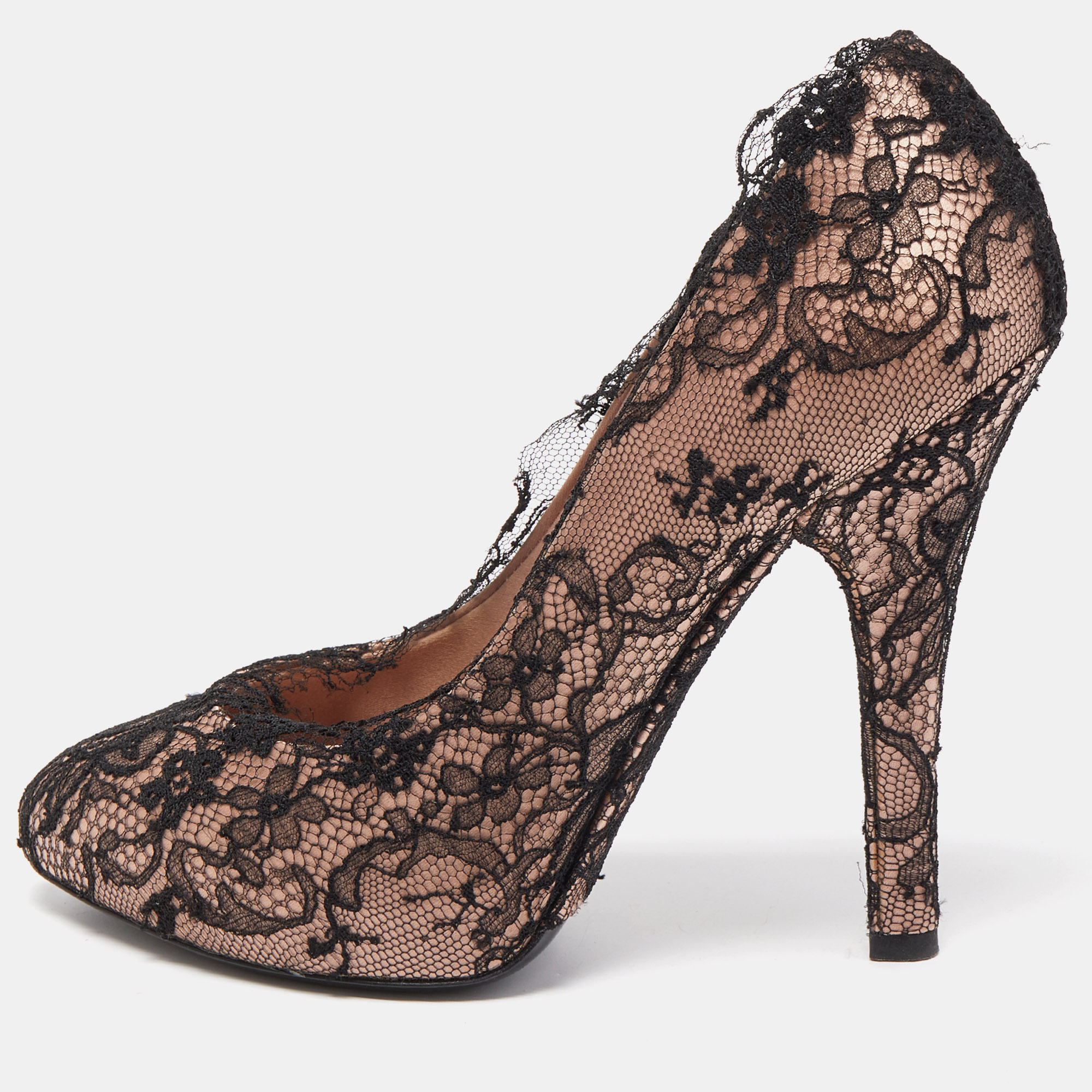 

Dolce & Gabbana Black/Pink Lace and Satin Round Toe Pumps Size