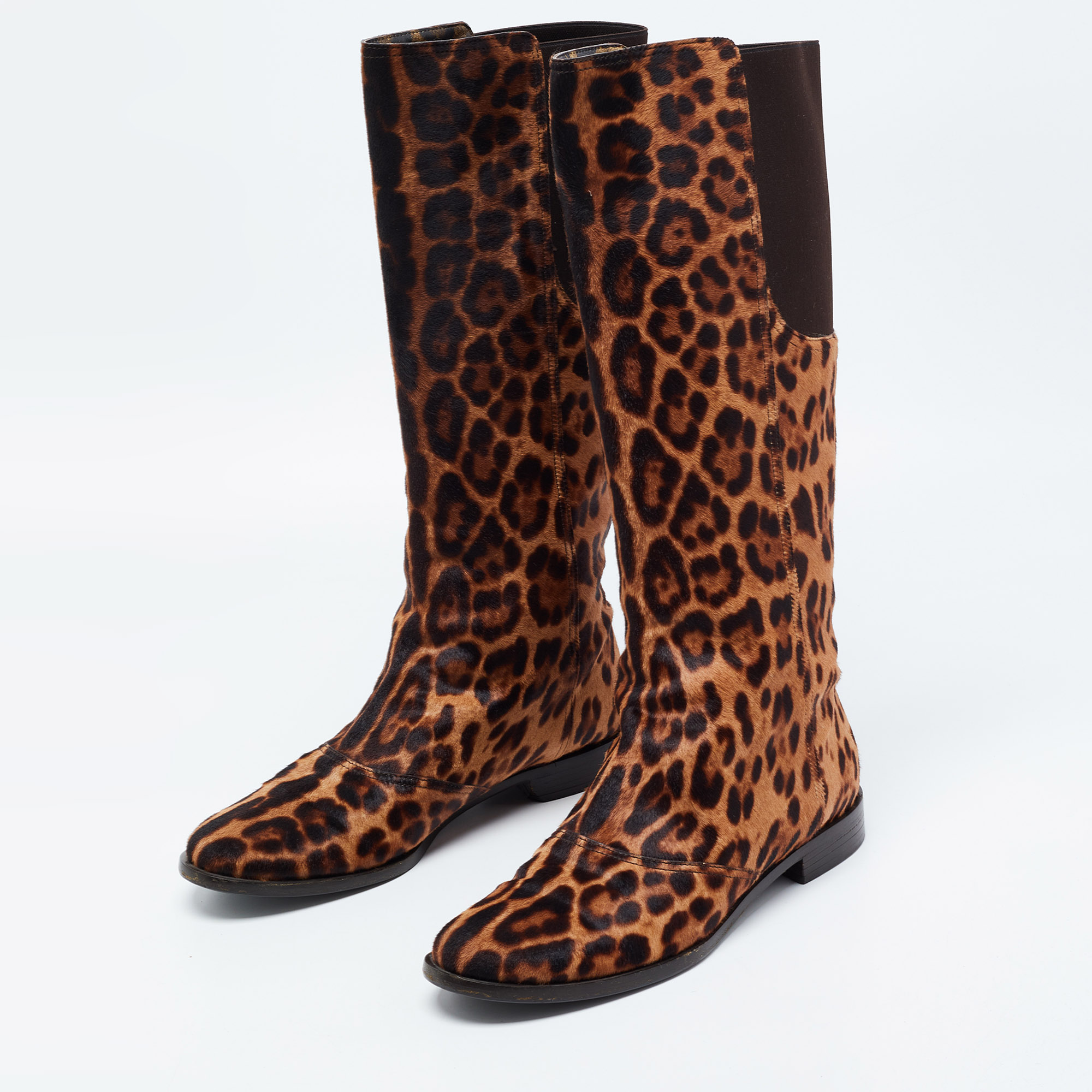 

Dolce & Gabbana Brown Leopard Print Calf Hair Knee Length Boots Size