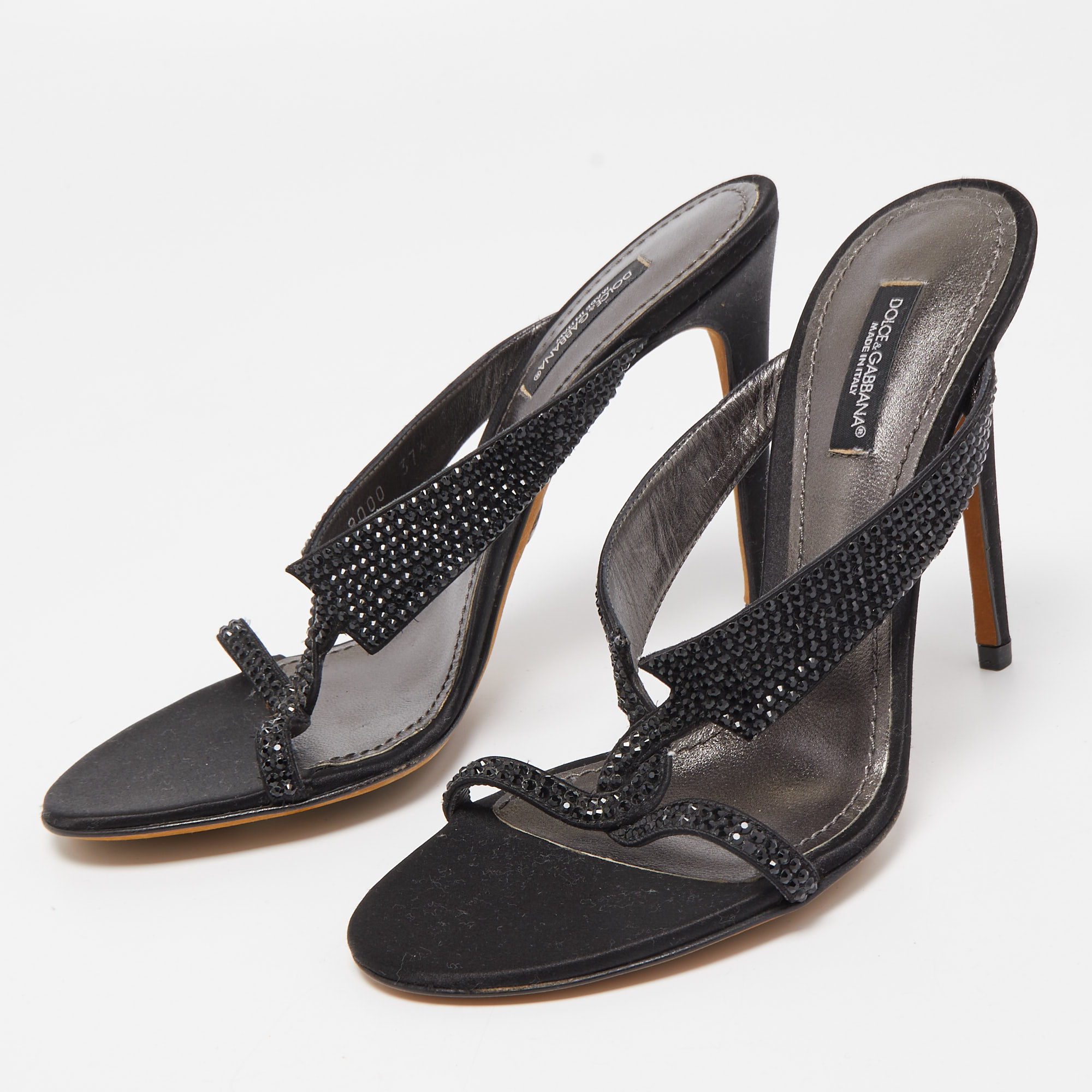 

Dolce & Gabbana Black Satin and Crystal Slide Sandals Size