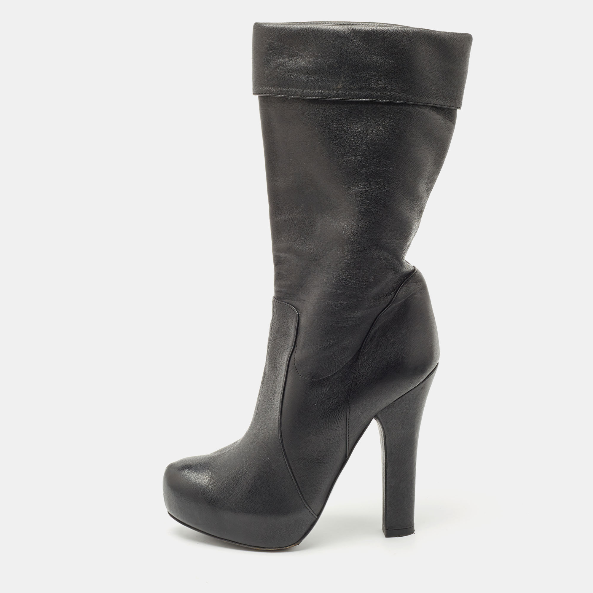 

Dolce & Gabbana Black Leather Calf Length Boots Size