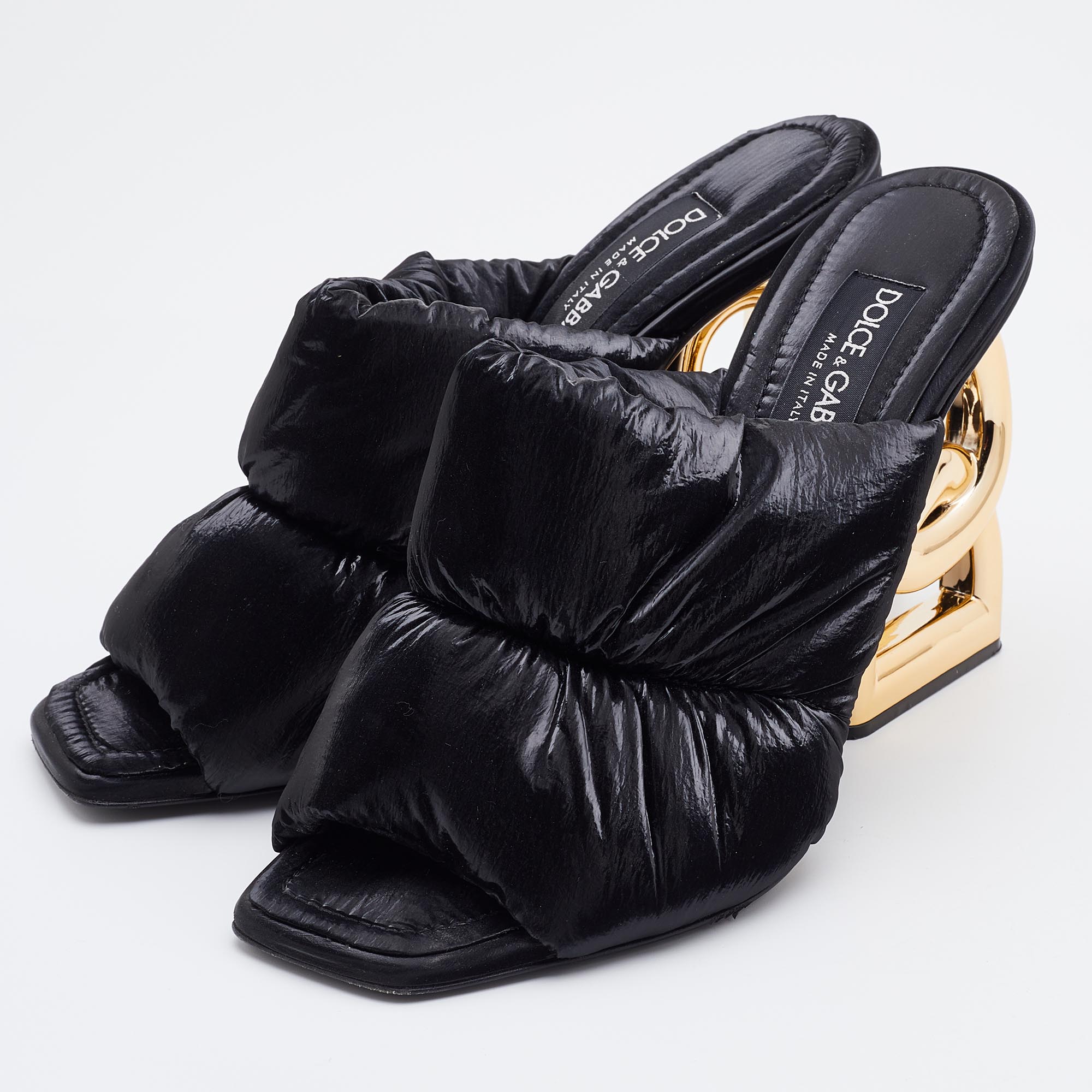 

Dolce & Gabbana Black Fabric DG Heel Mules Size