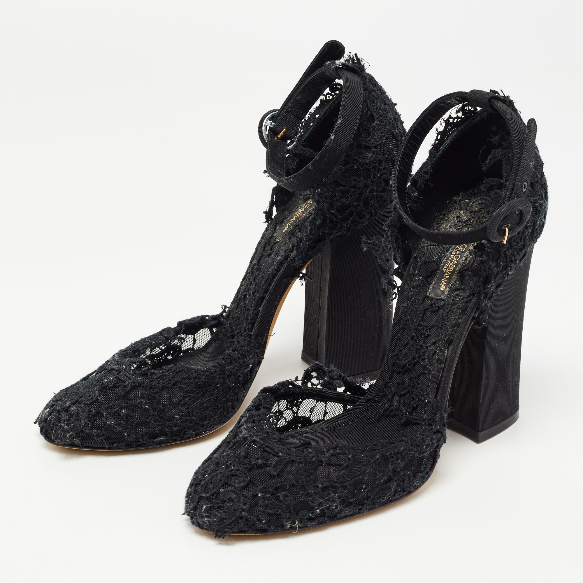 

Dolce & Gabbana Black Mesh and Lace Ankle Strap Sandals Size