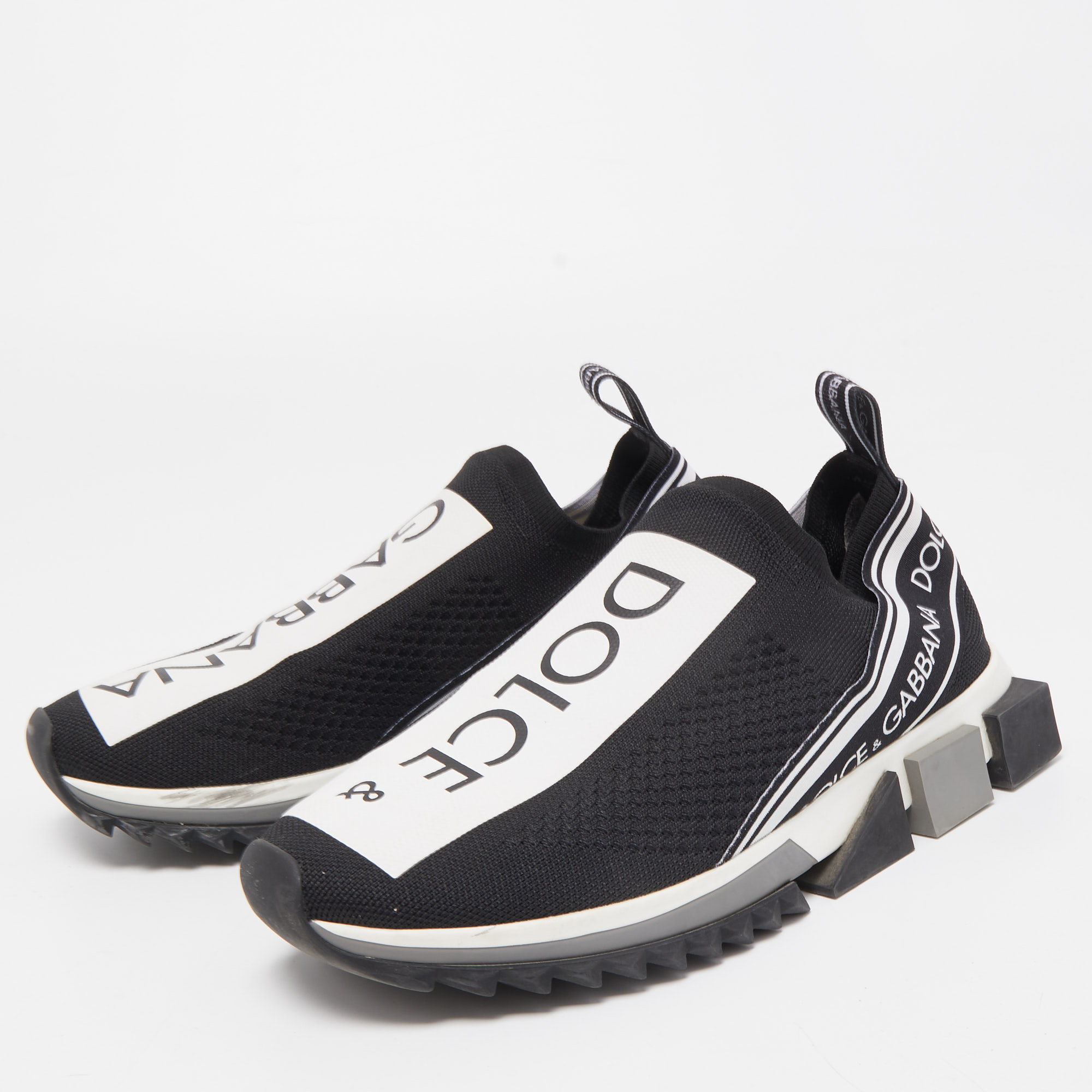 

Dolce & Gabbana Black/White Knit Fabric Sorrento Sneakers Size
