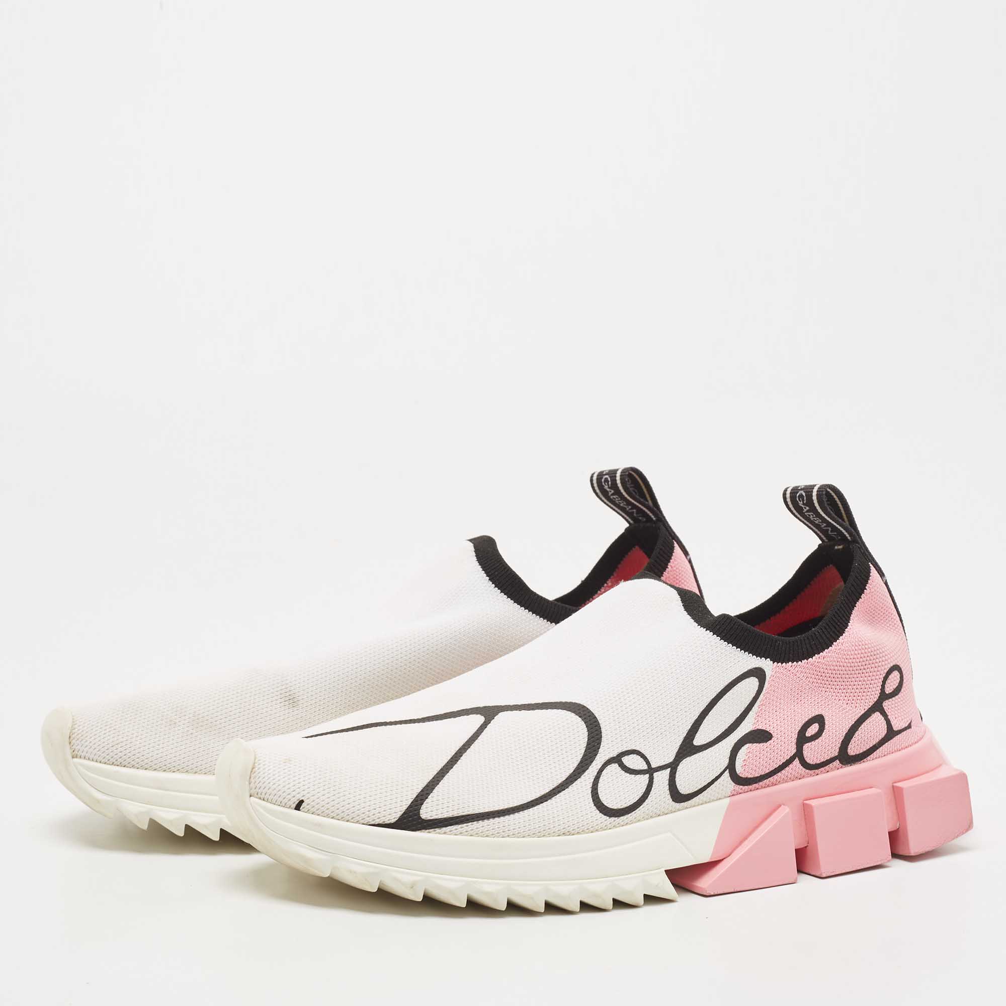 

Dolce & Gabbana White/Pink Knit Fabric Sorrento Sneakers Size