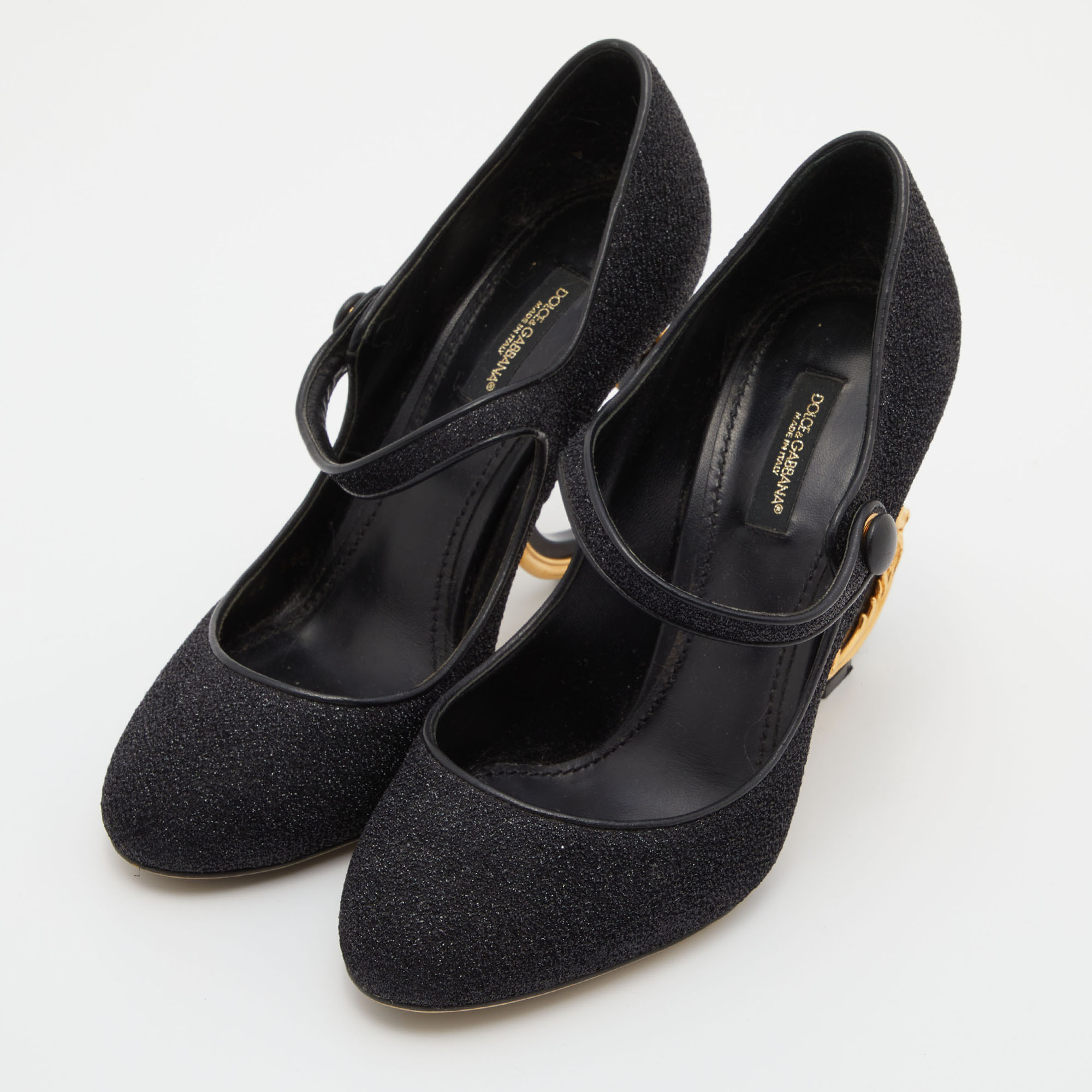 

Dolce & Gabbana Black Lurex Fabric DG Baroque Heel Pumps Size