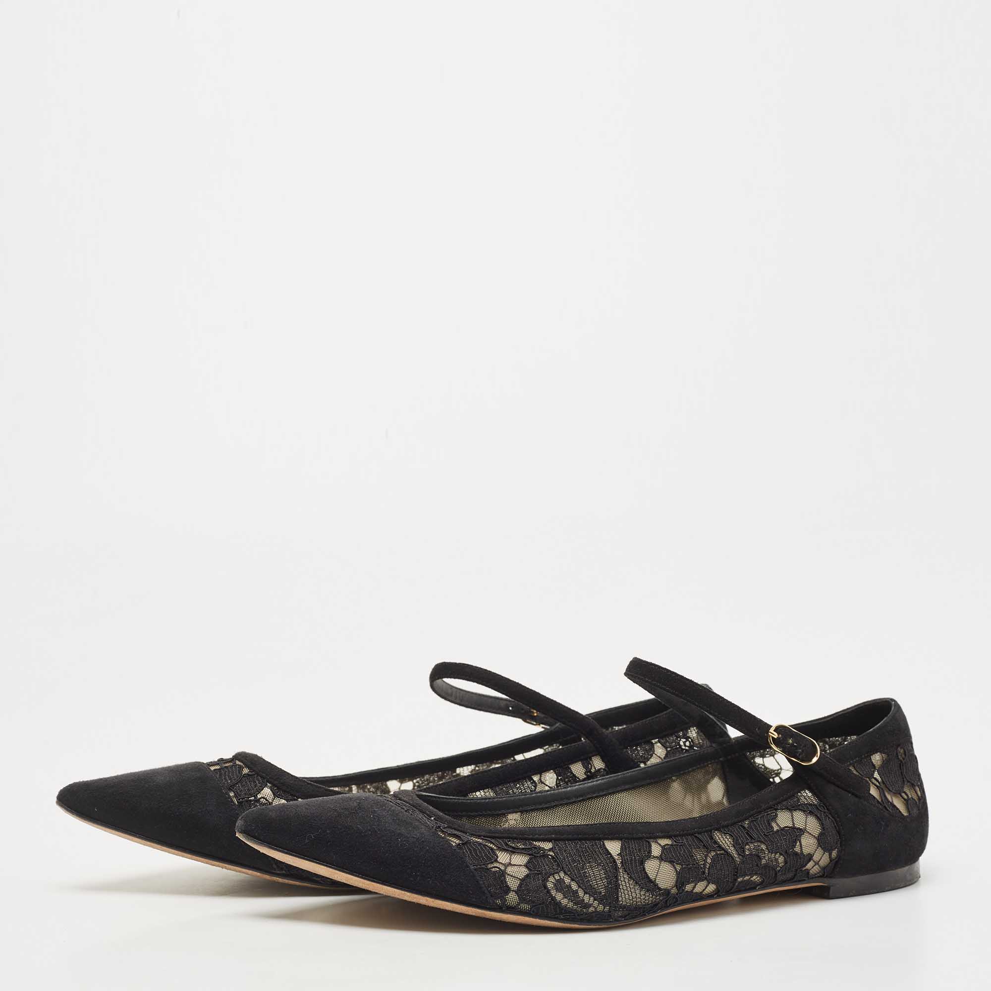 

Dolce & Gabbana Black Suede and Lace Mary Jane Ballet Flats Size