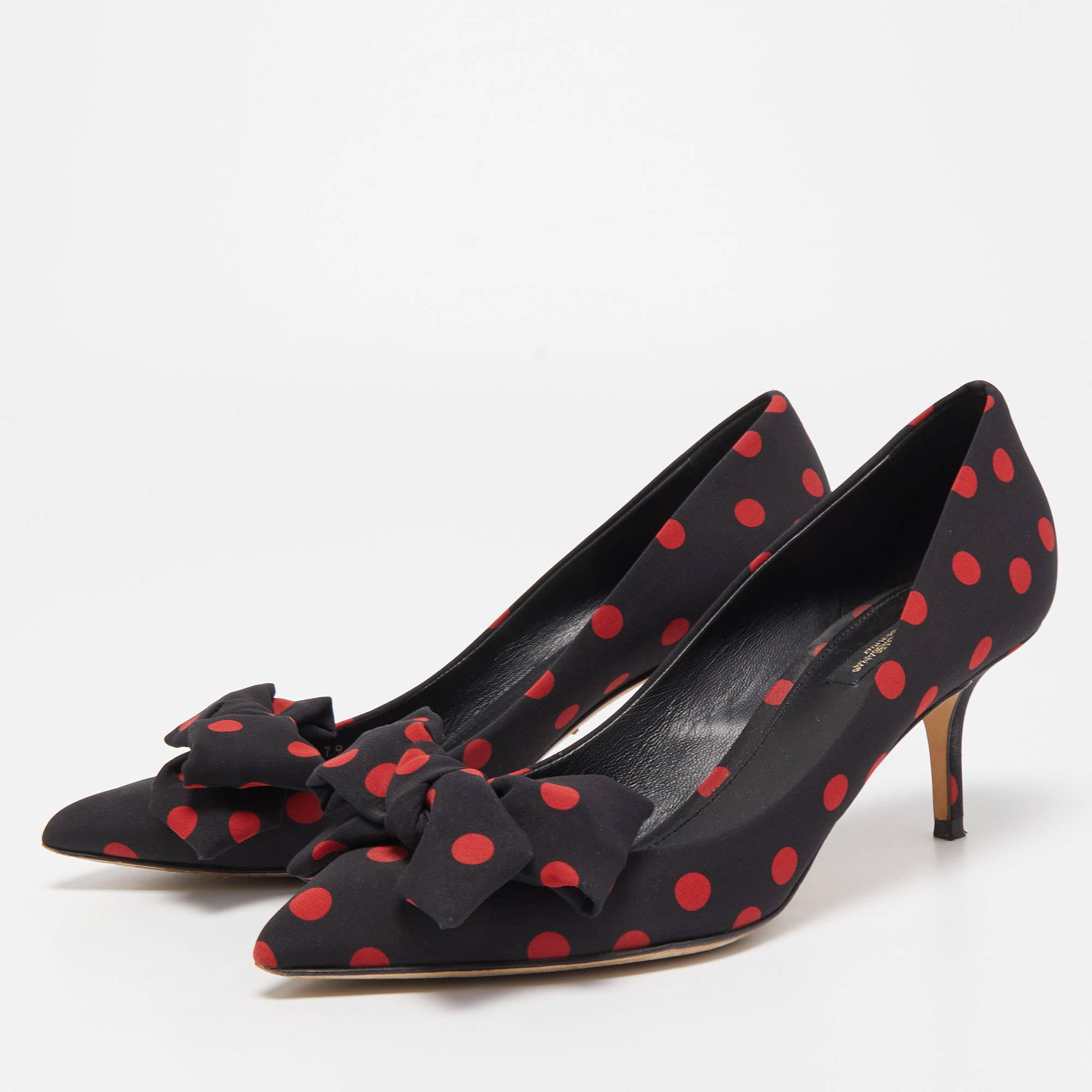 

Dolce & Gabbana Black/Red Polka Dot Fabric Bow Pumps Size