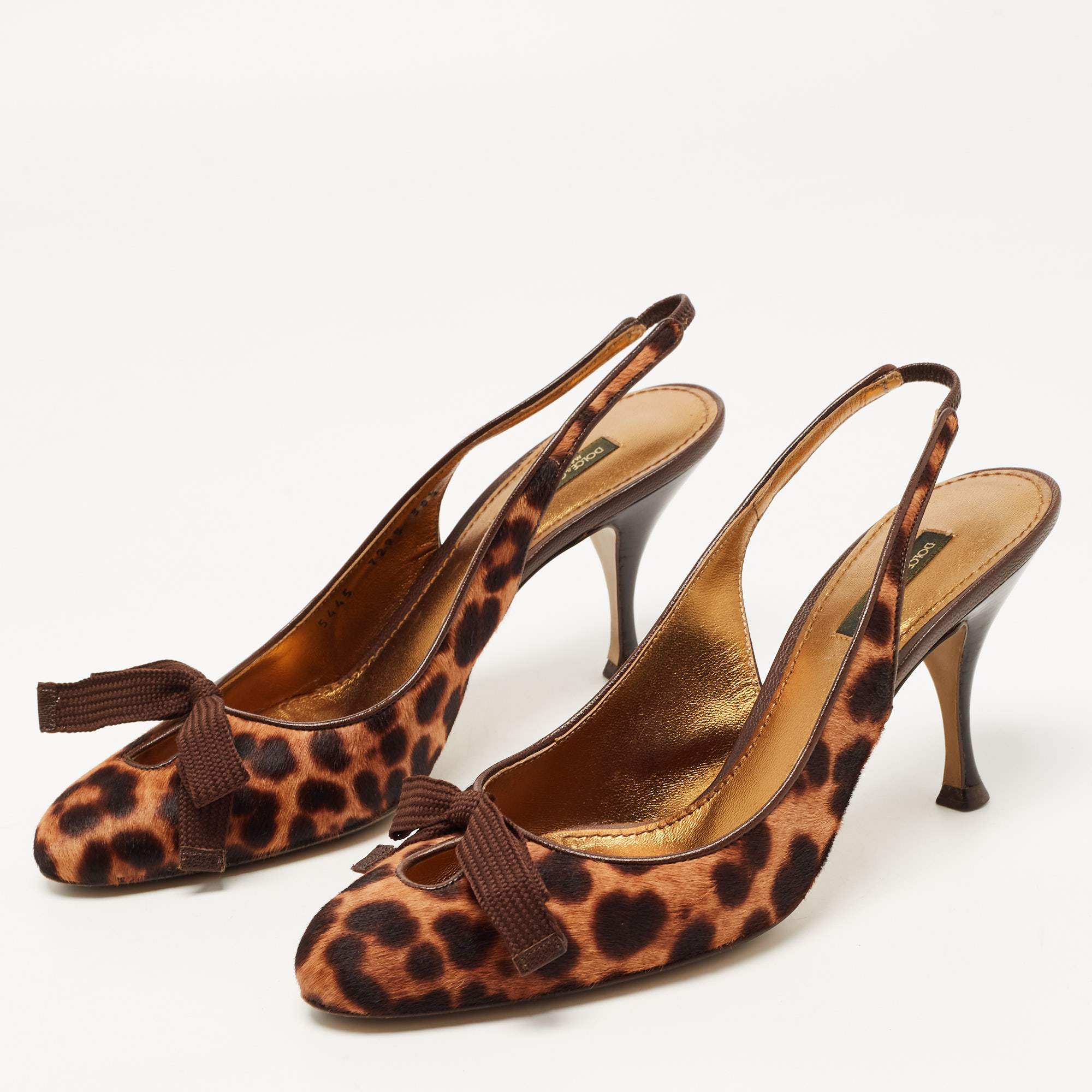 

Dolce & Gabbana Two Tone Leopard Print Calf Hair Bow Slingback Pumps Size, Brown