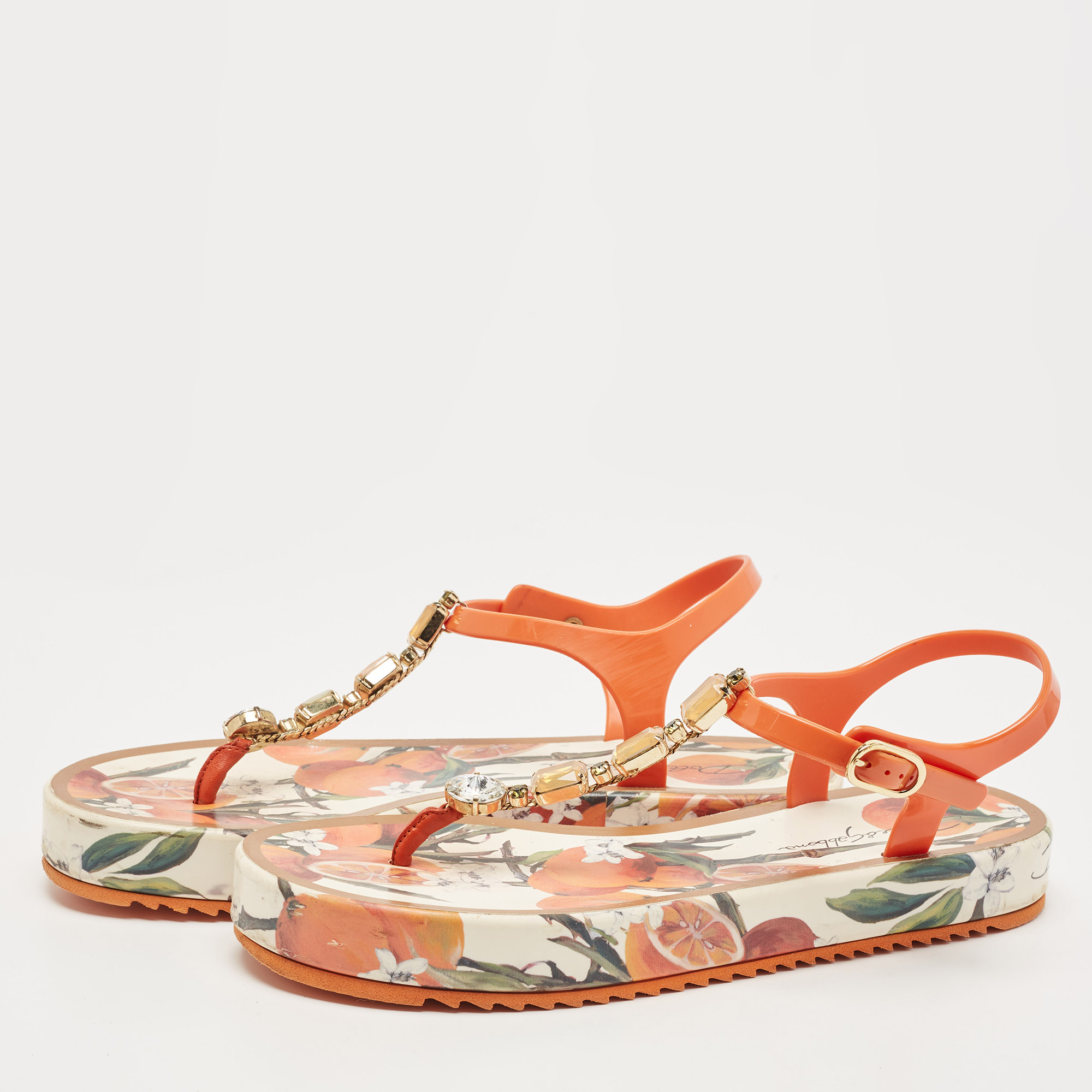 

Dolce & Gabbana Orange Rubber Embellished Sandals Size