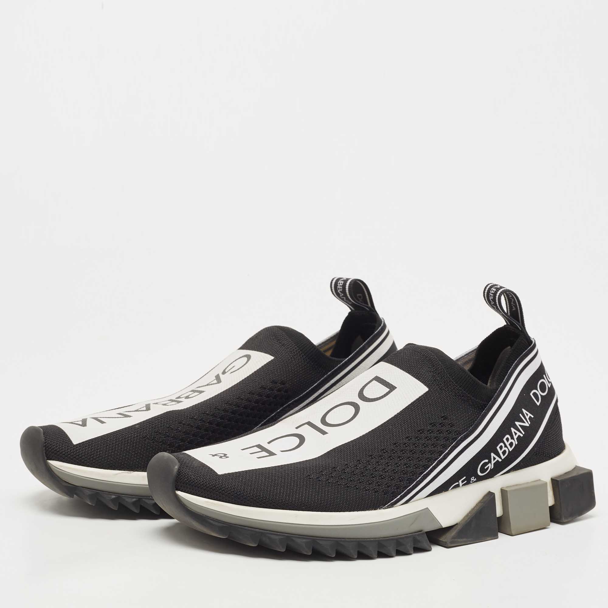 

Dolce & Gabbana Black/White Logo Print Knit Fabric Sorrento Sneakers Size
