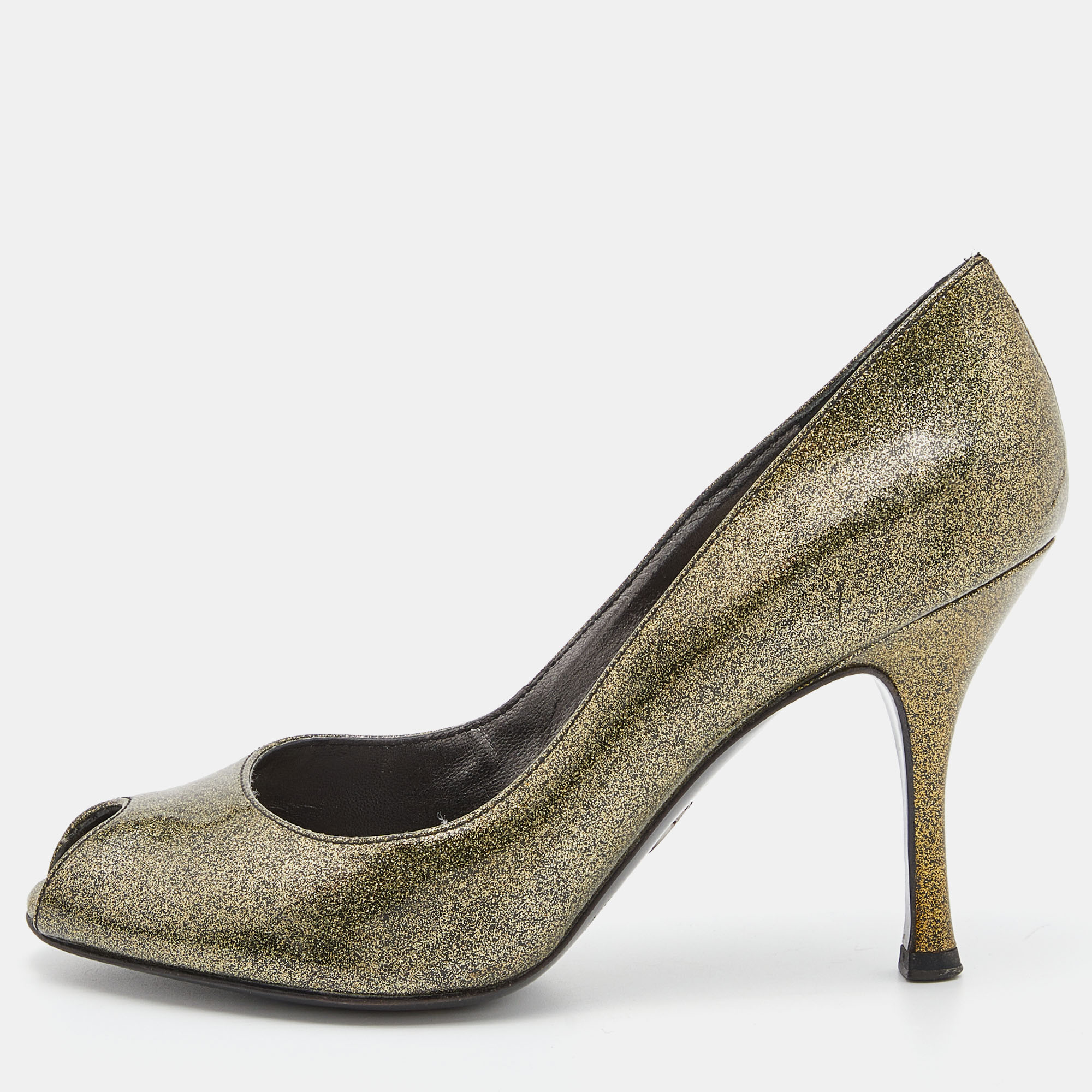 

Dolce & Gabbana Olive Green Patent Leather Peep Toe Pumps Size