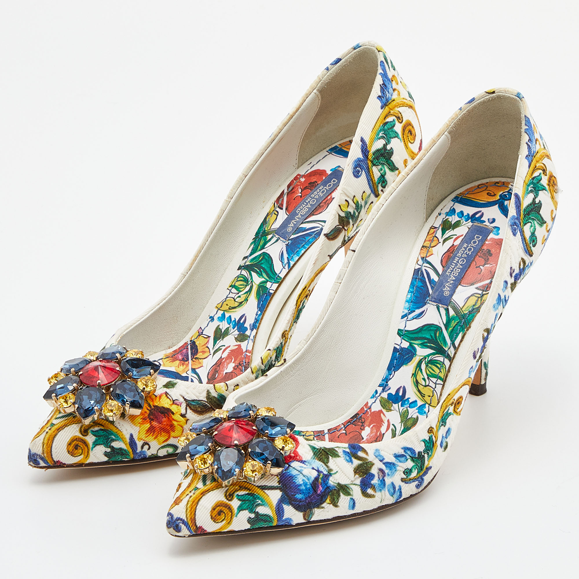 

Dolce & Gabbana Multicolor Floral Fabric Crystal Embellished Bellucci Pumps Size
