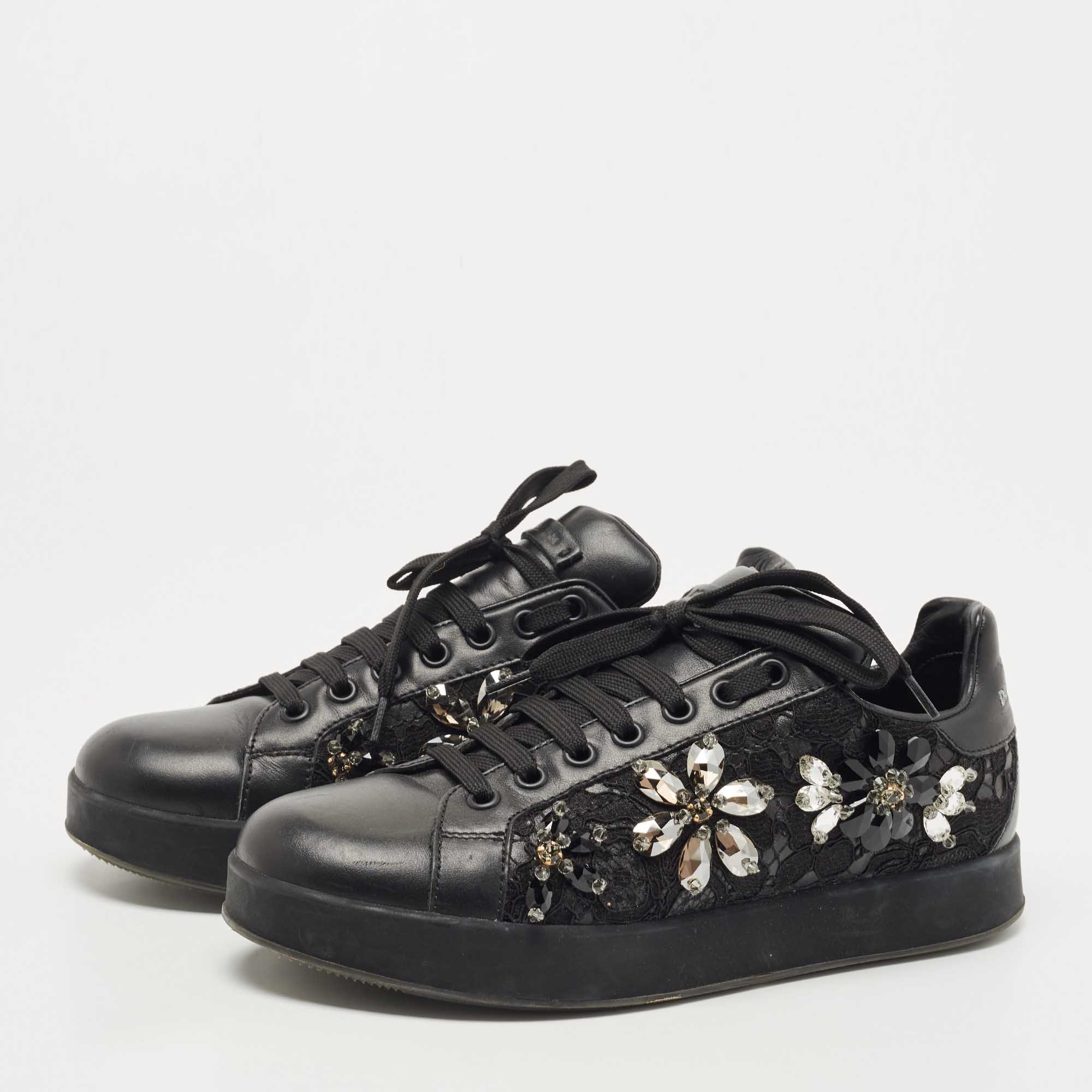 

Dolce & Gabbana Black Leather, Lace Low Top Sneakers Size