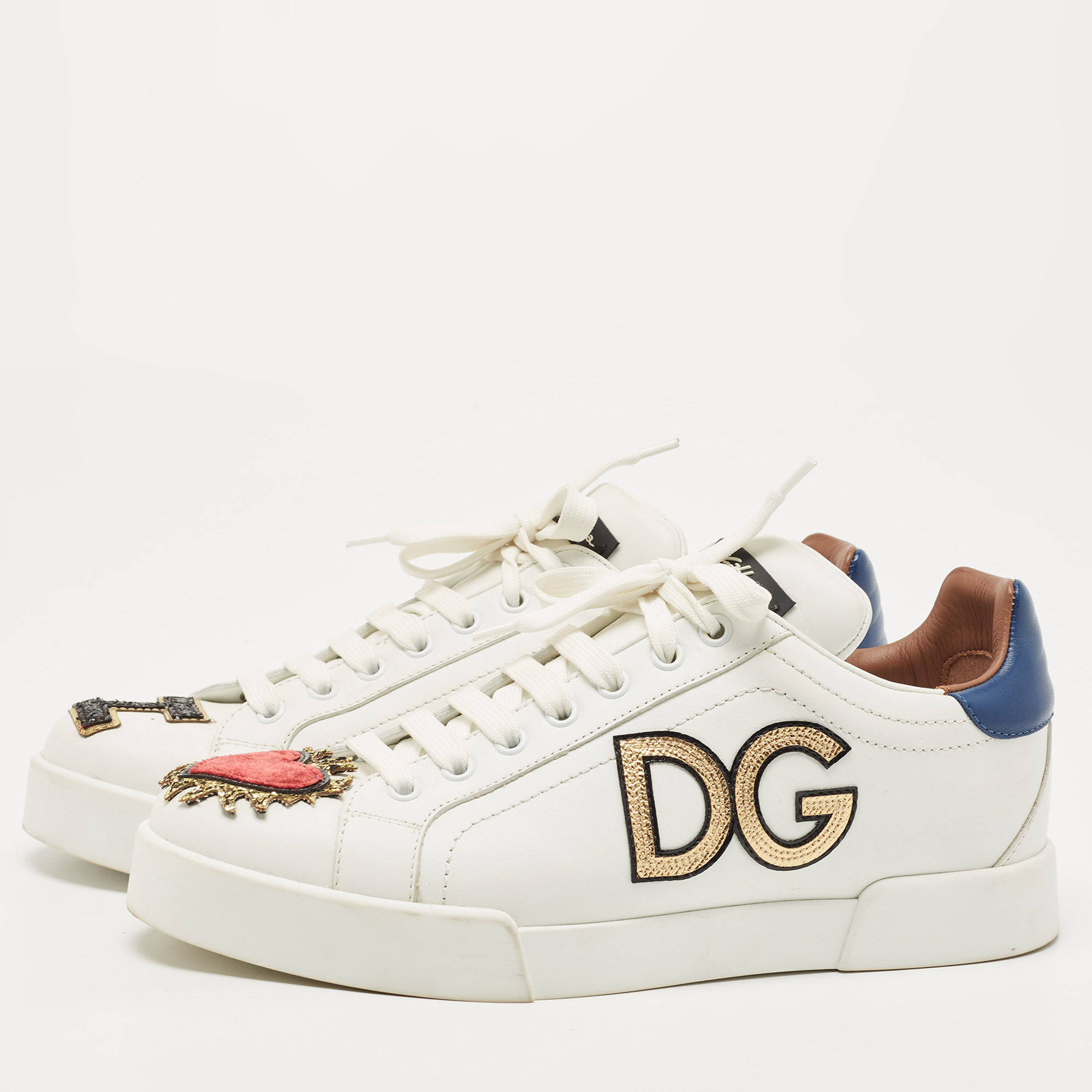 

Dolce & Gabbana White Leather Sacred Heart Portofino Sneakers Size