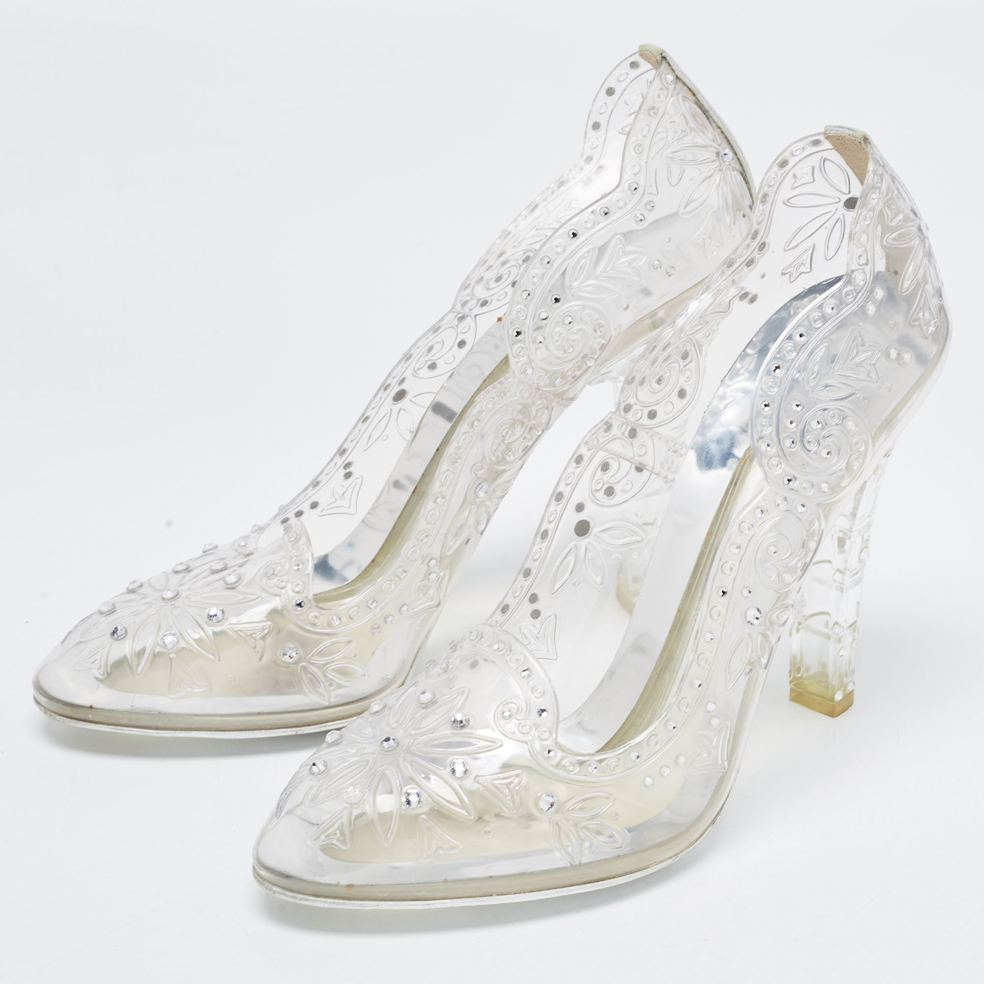 

Dolce & Gabbana Silver PVC Crystal Embellished Cinderella Pumps Size