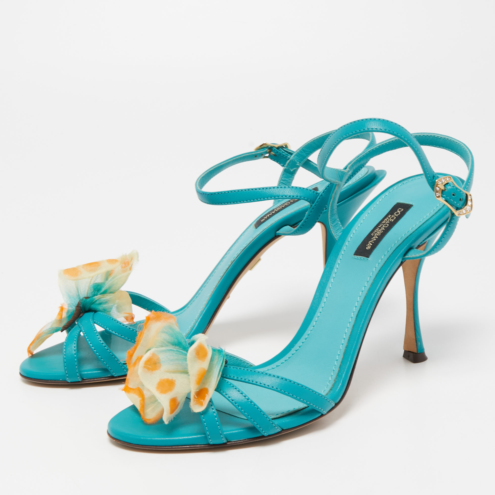 

Dolce & Gabbana Blue Leather Bow Ankle Strap Sandals Size