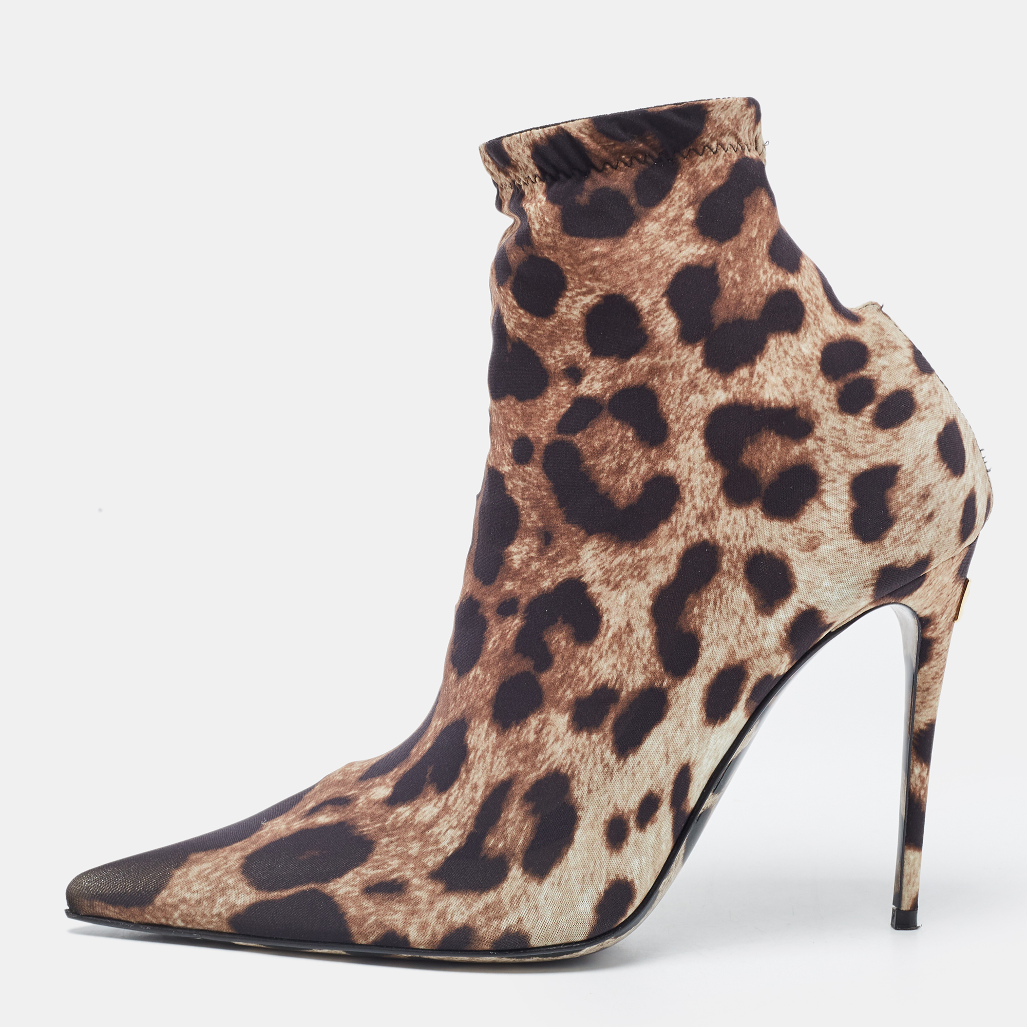 Pre-owned Dolce & Gabbana Tricolor Leopard Print Stretch Fabric Ankle Booties Size 38 In Brown