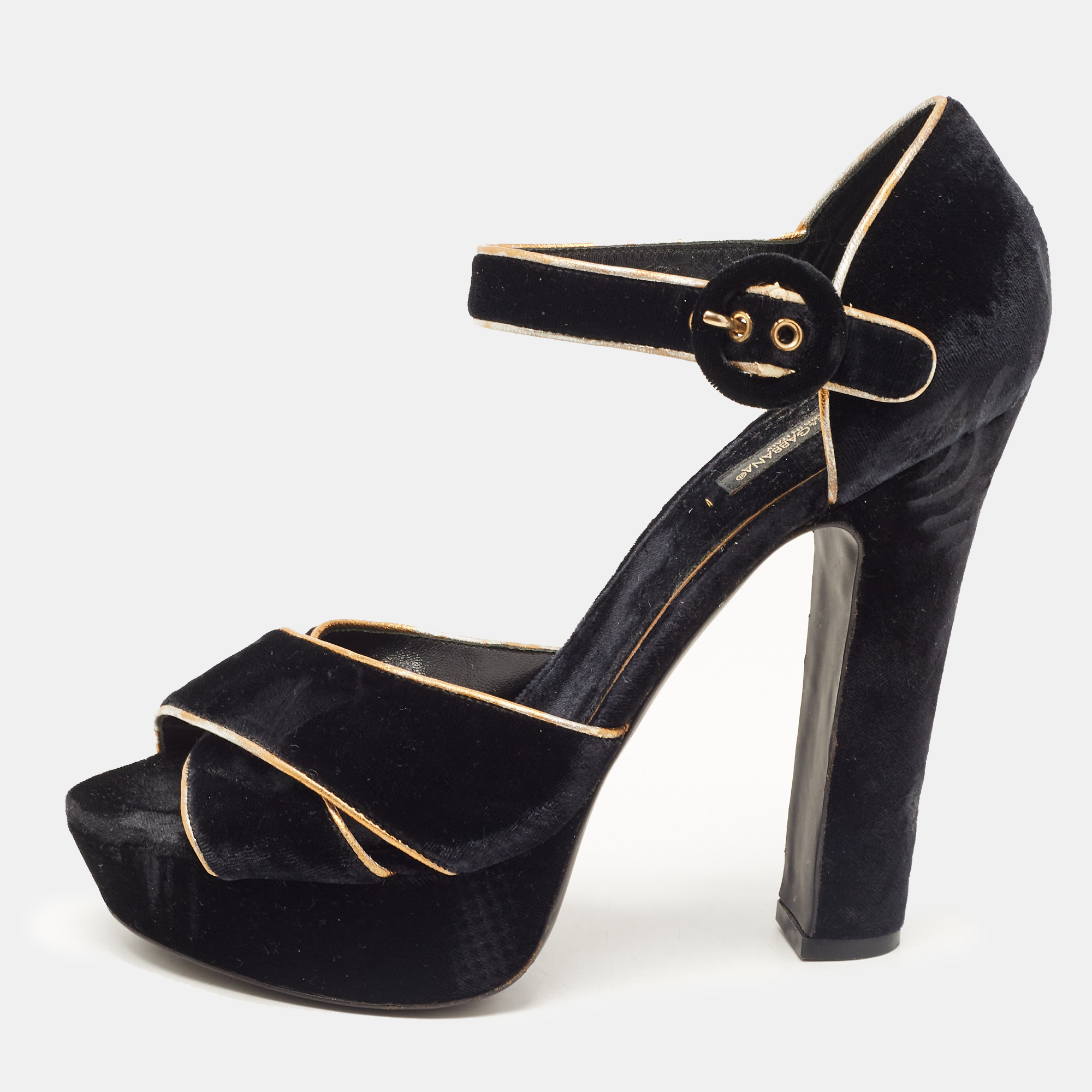Pre-owned Dolce & Gabbana Black Velvet Criss Cross Platform Ankle Strap Sandals Size 40