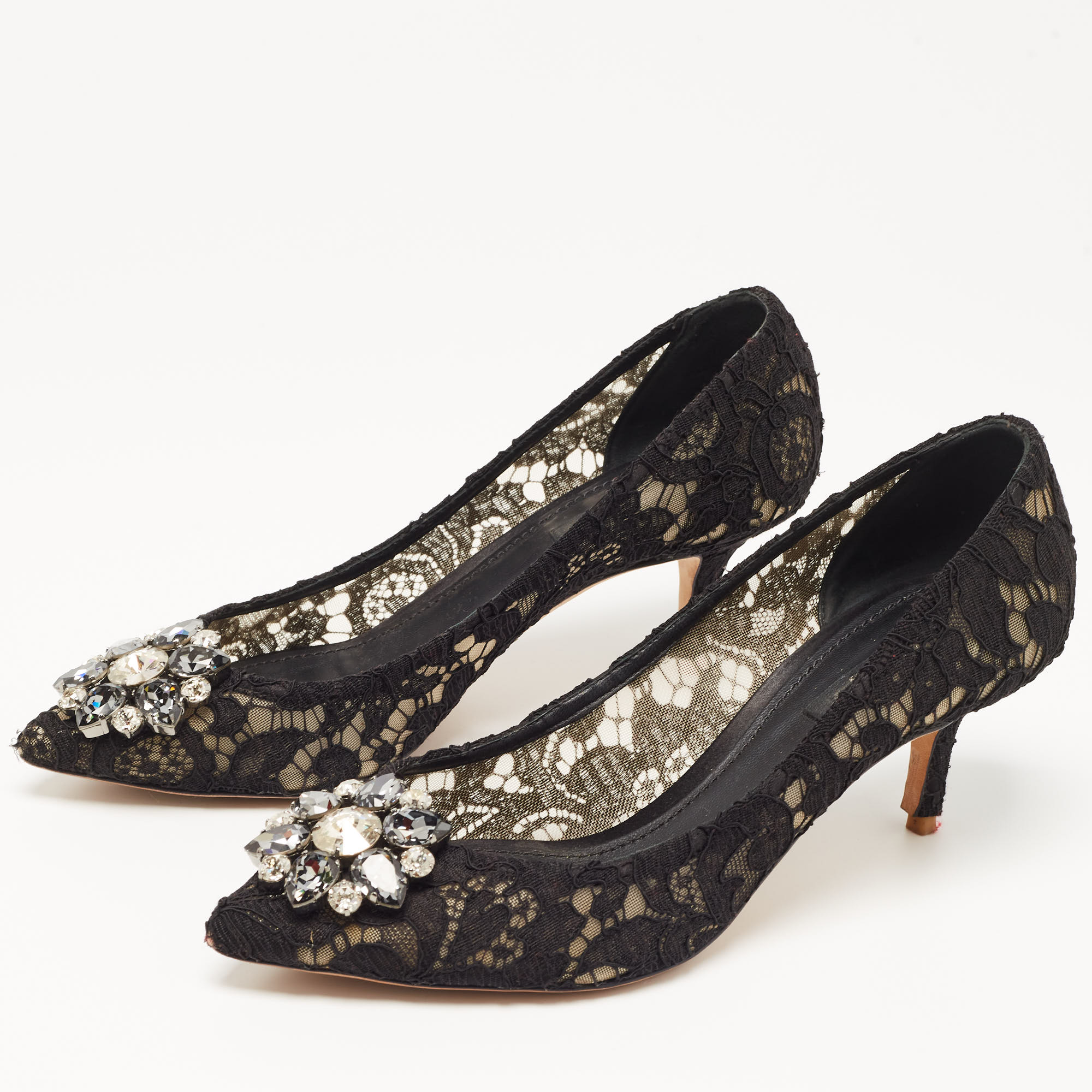

Dolce & Gabbana Black Lace Bellucci Crystal Embellished Pointed Toe Pumps Size