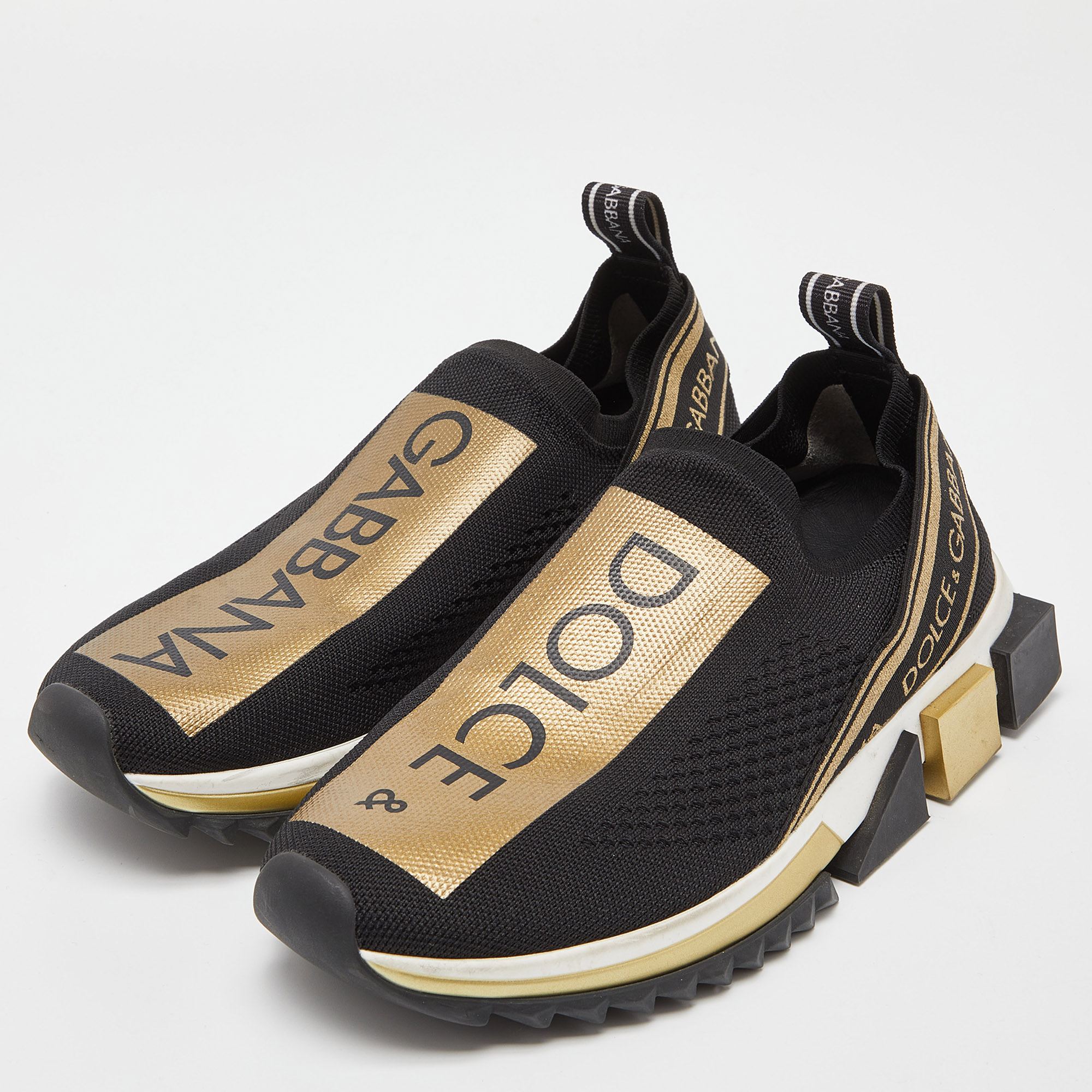 

Dolce & Gabbana Black/Gold Knit Fabric Sorrento Slip On Sneakers Size