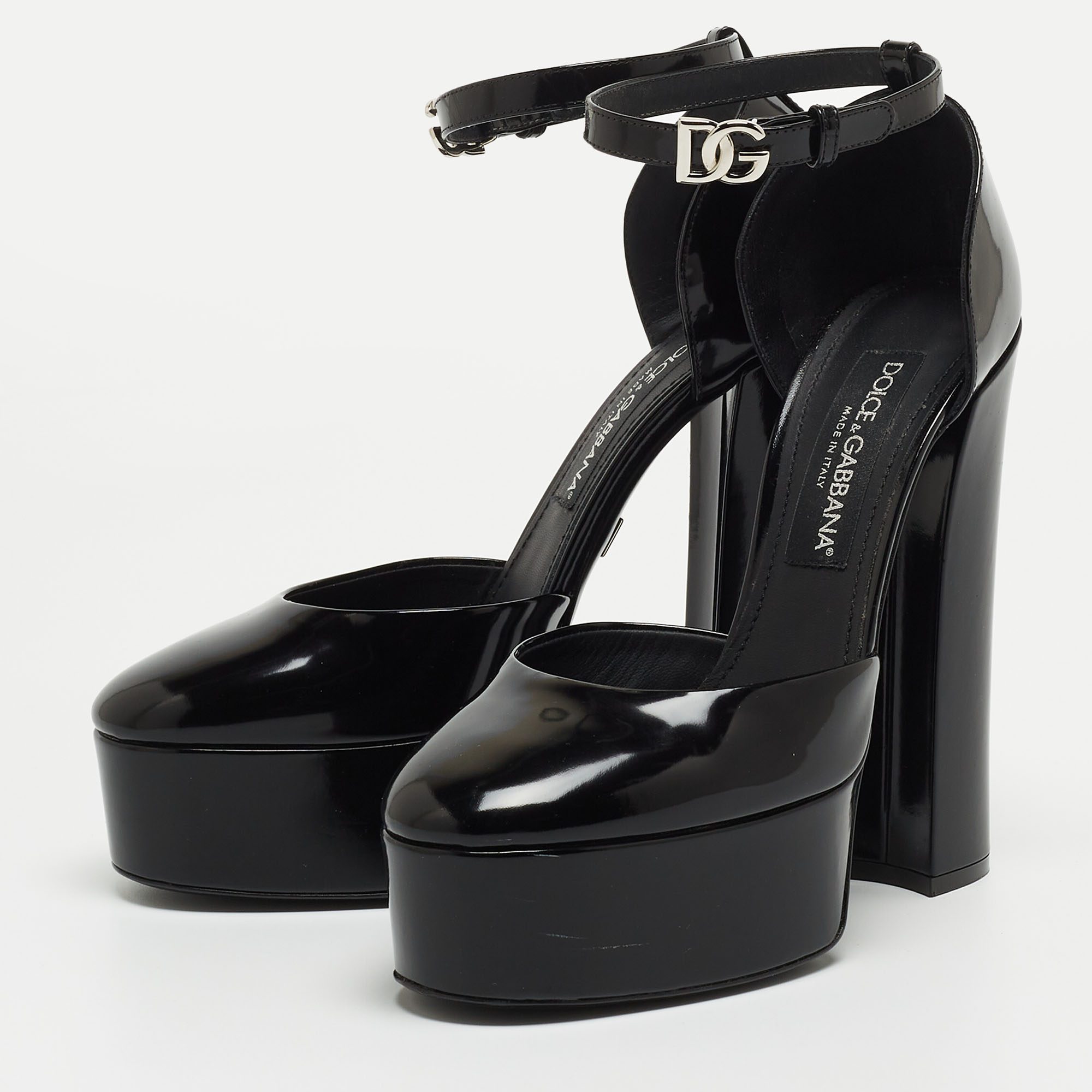 

Dolce & Gabbana Black Patent Leather Logo Plaque Platfrom Pumps Size
