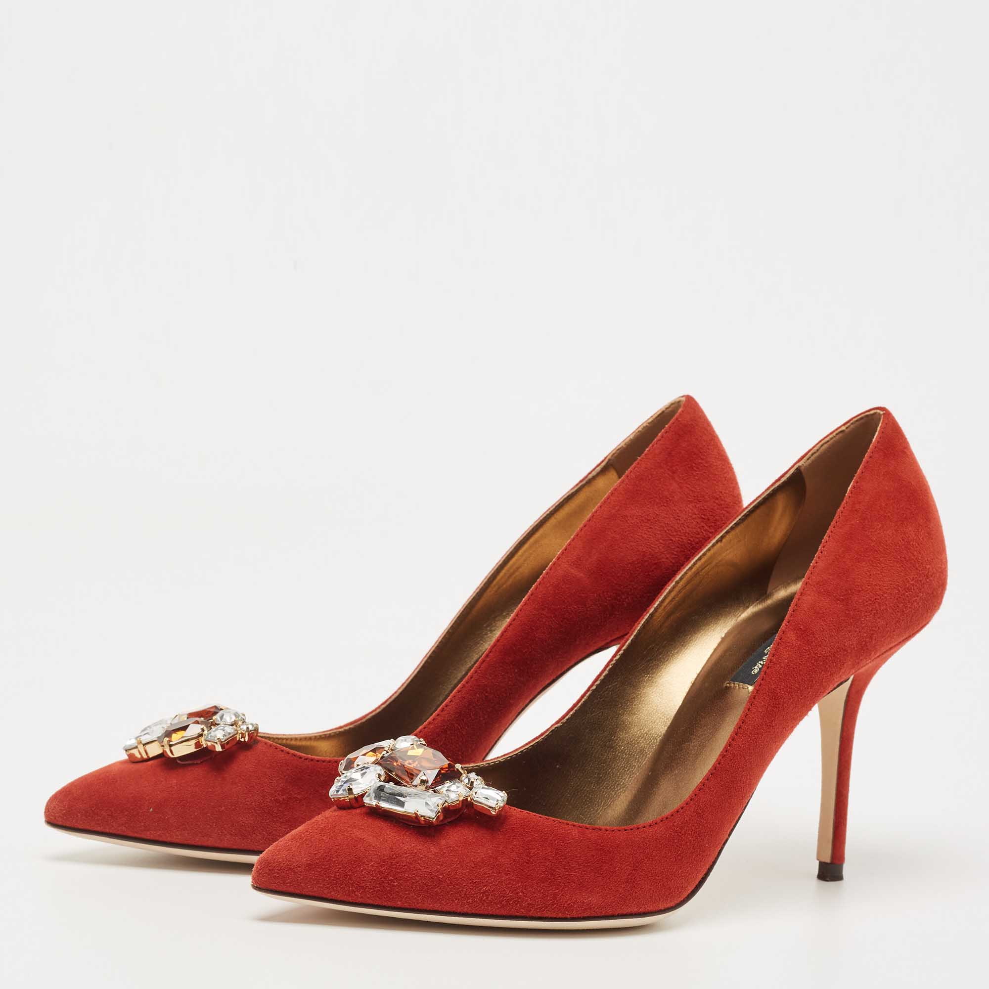 

Dolce & Gabbana Orange Suede Embellished Pumps Size