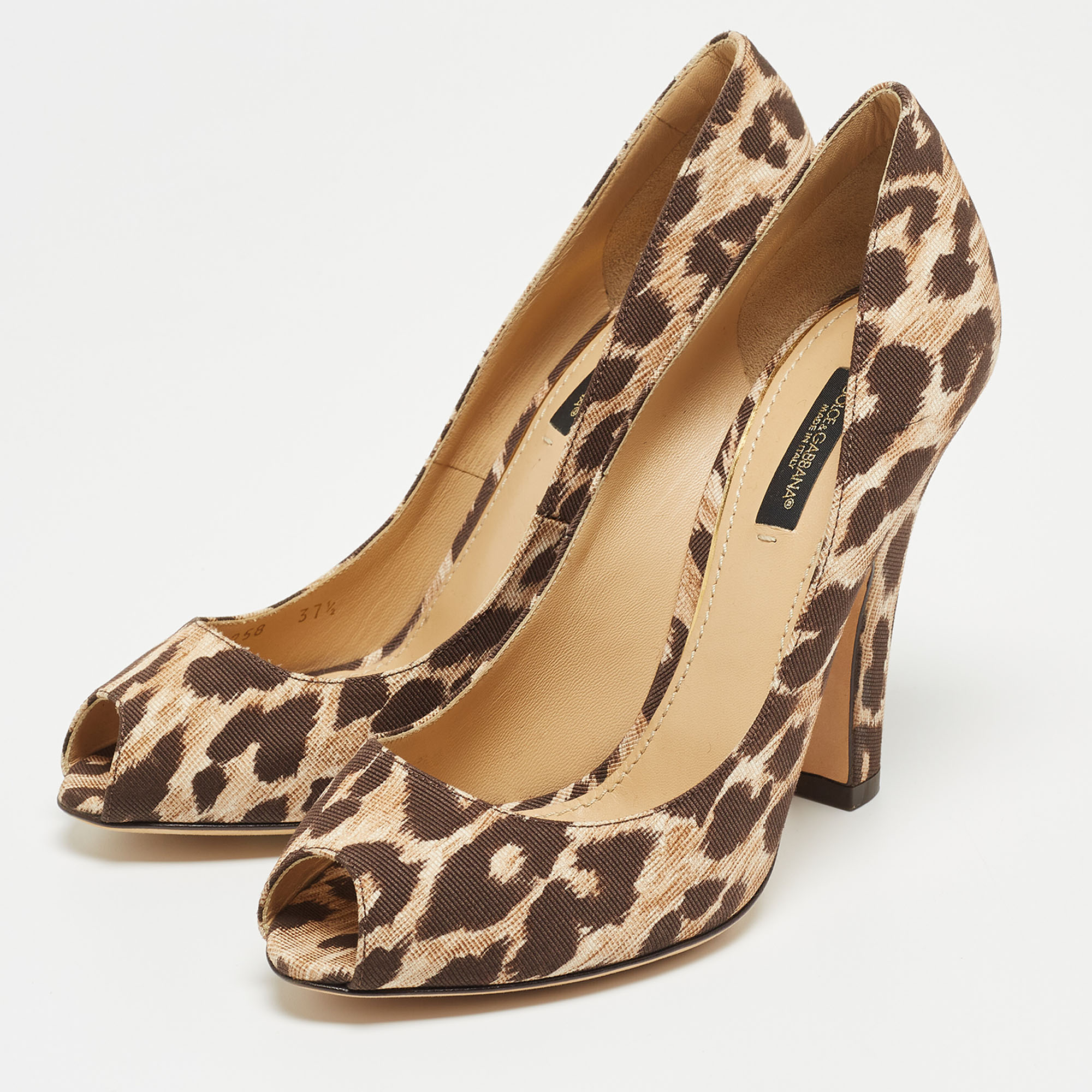 

Dolce & Gabbana Brown/Beige Leopard Print Canvas Peep Toe Pumps Size