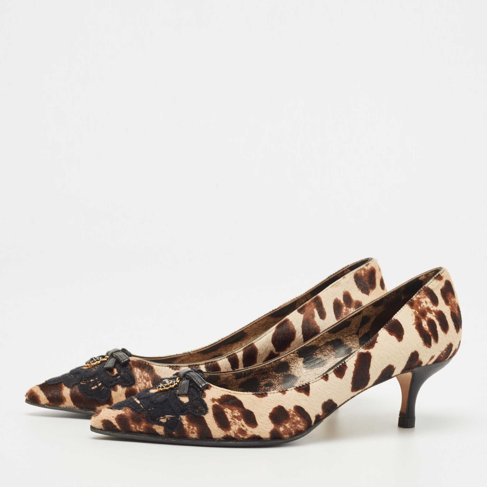 

Dolce & Gabbana Brown Calf Hair Leopard Print Pointed Pumps Size