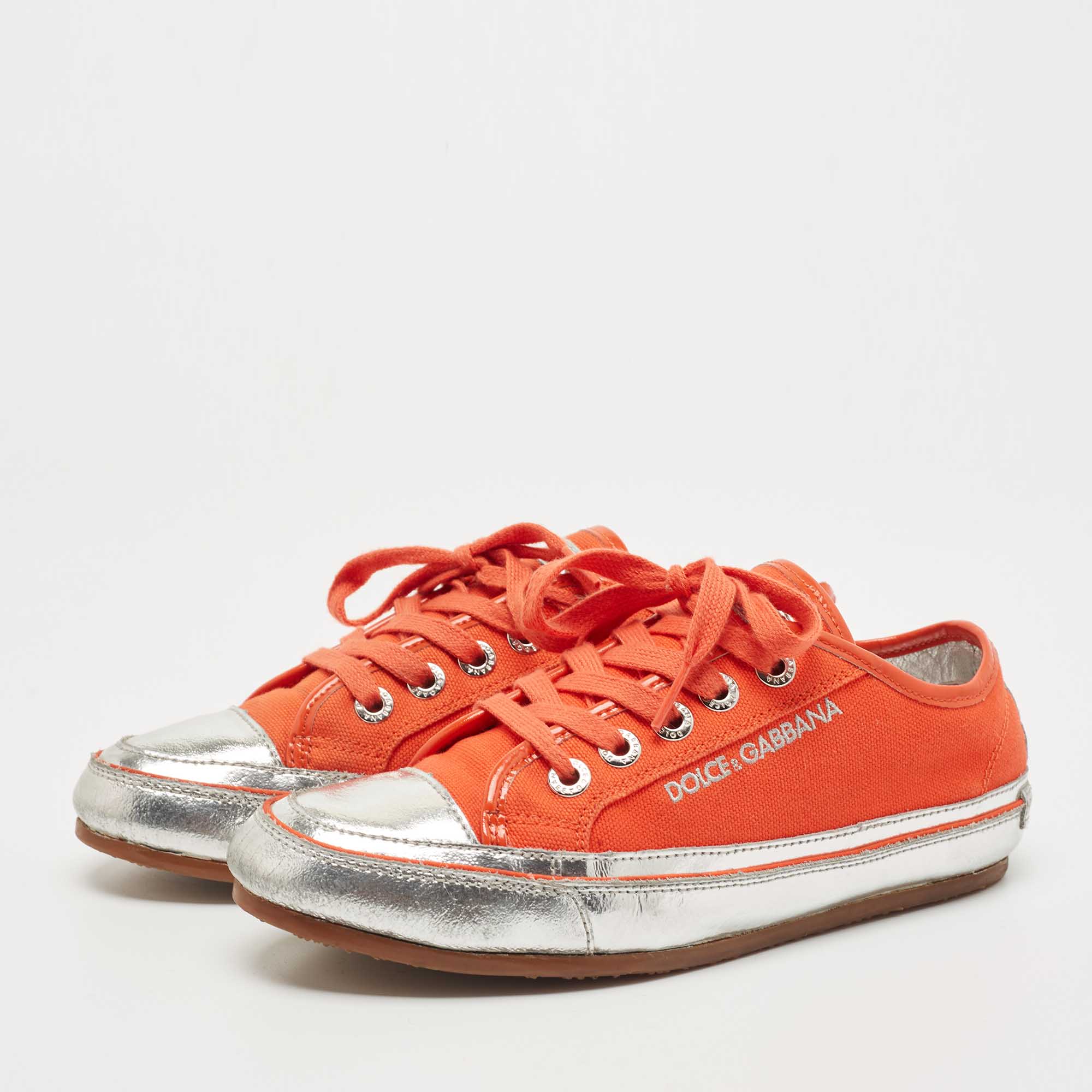 

Dolce & Gabbana Orange/Silver Canvas And Leather Sneakers Size