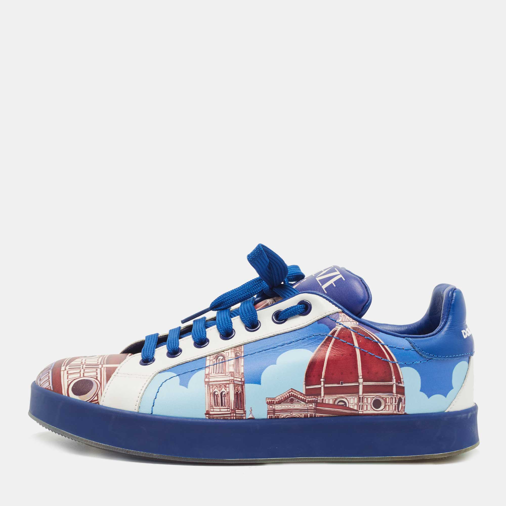 

Dolce & Gabbana Tricolor Printed Leather Low Top Sneakers Size, Blue