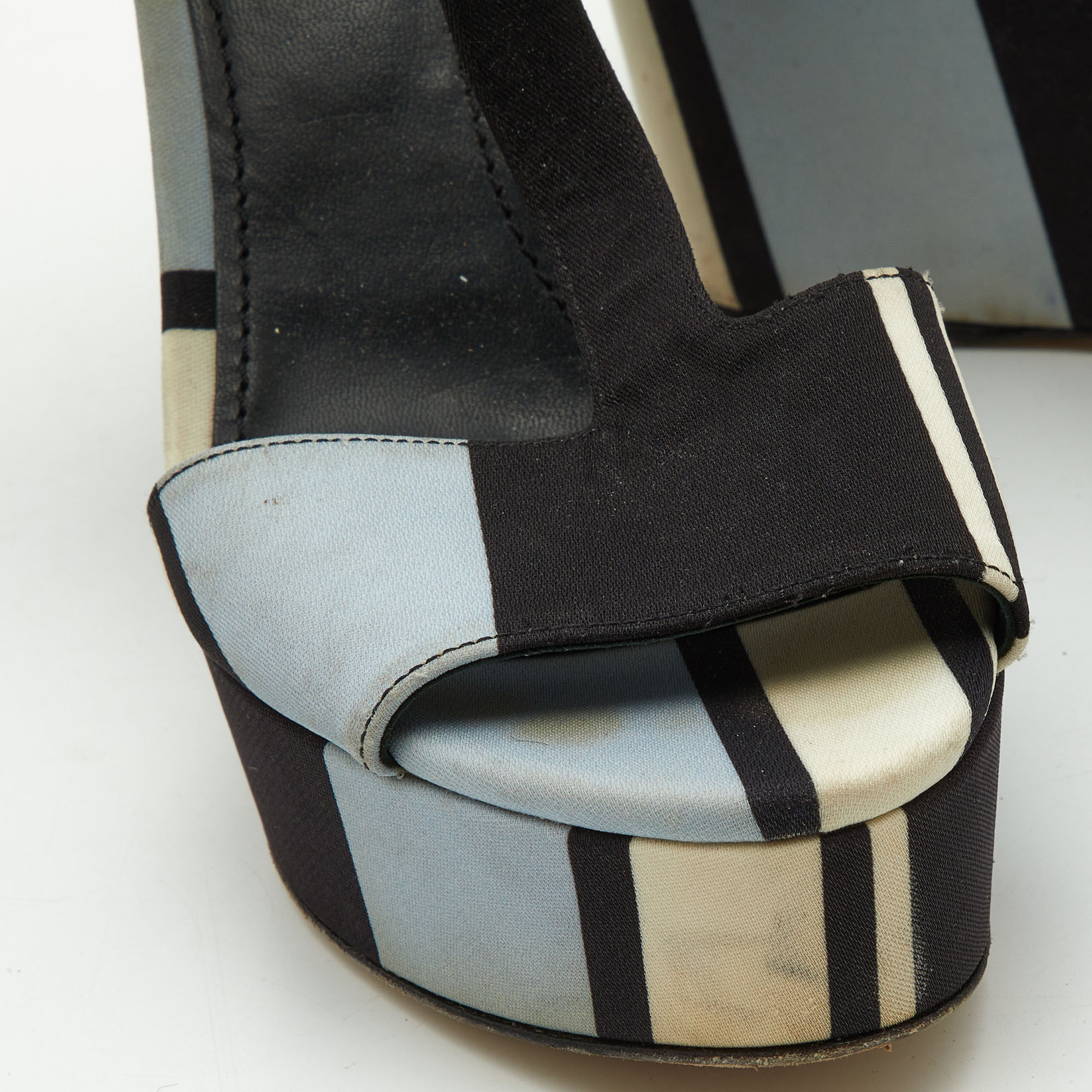 Dolce & Gabbana Tri Color Printed Fabric T-Strap Wedge Sandals Size 39.5 