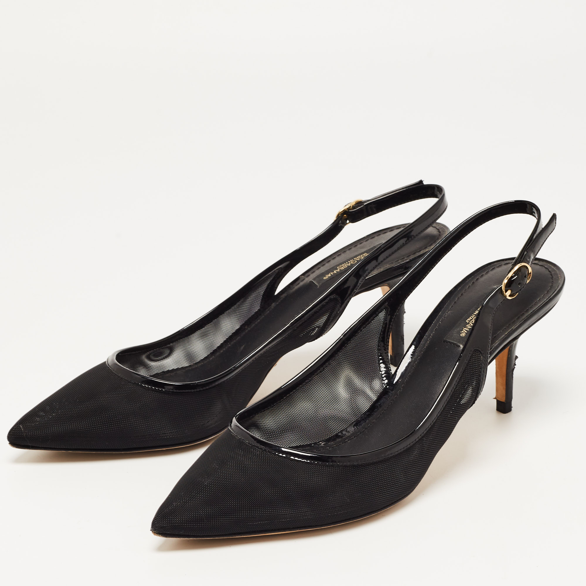 

Dolce & Gabbana Black Mesh And Patent Leather Slingback Pumps Size