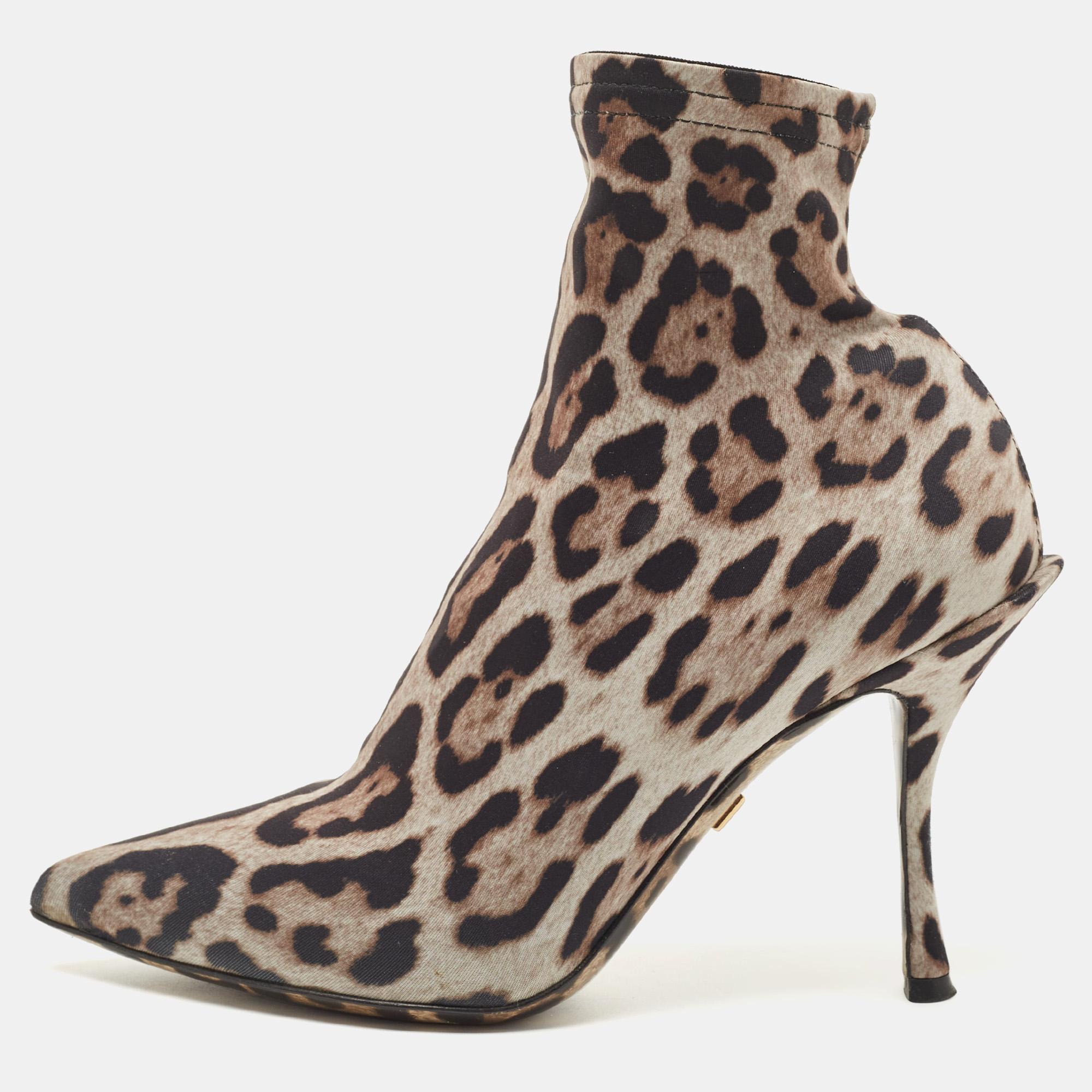 

Dolce & Gabbana Tricolor Leopard Print Stretch Fabric Ankle Booties Size, Black